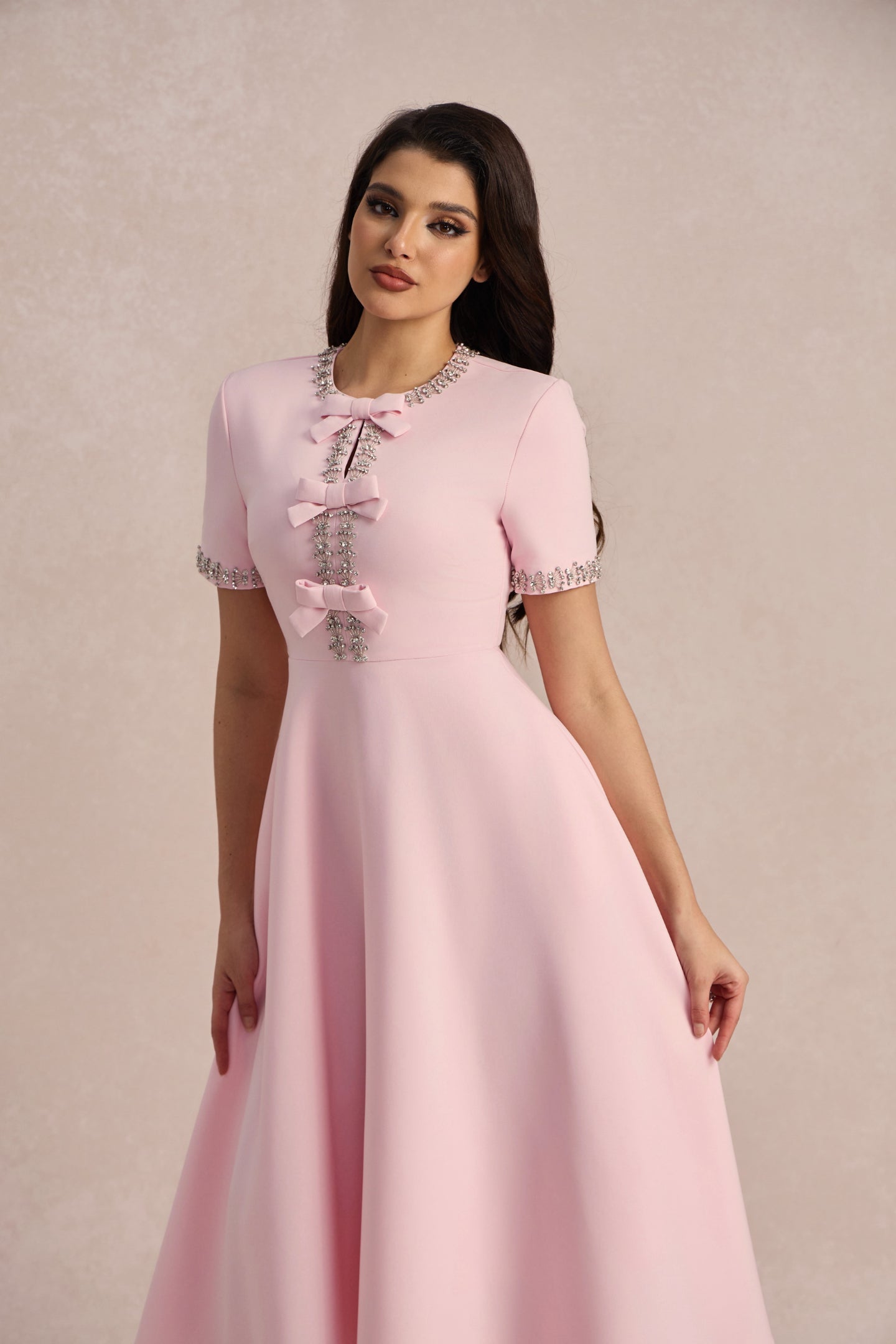 Zoe Bowknot Crystal-embellished Midi Dress