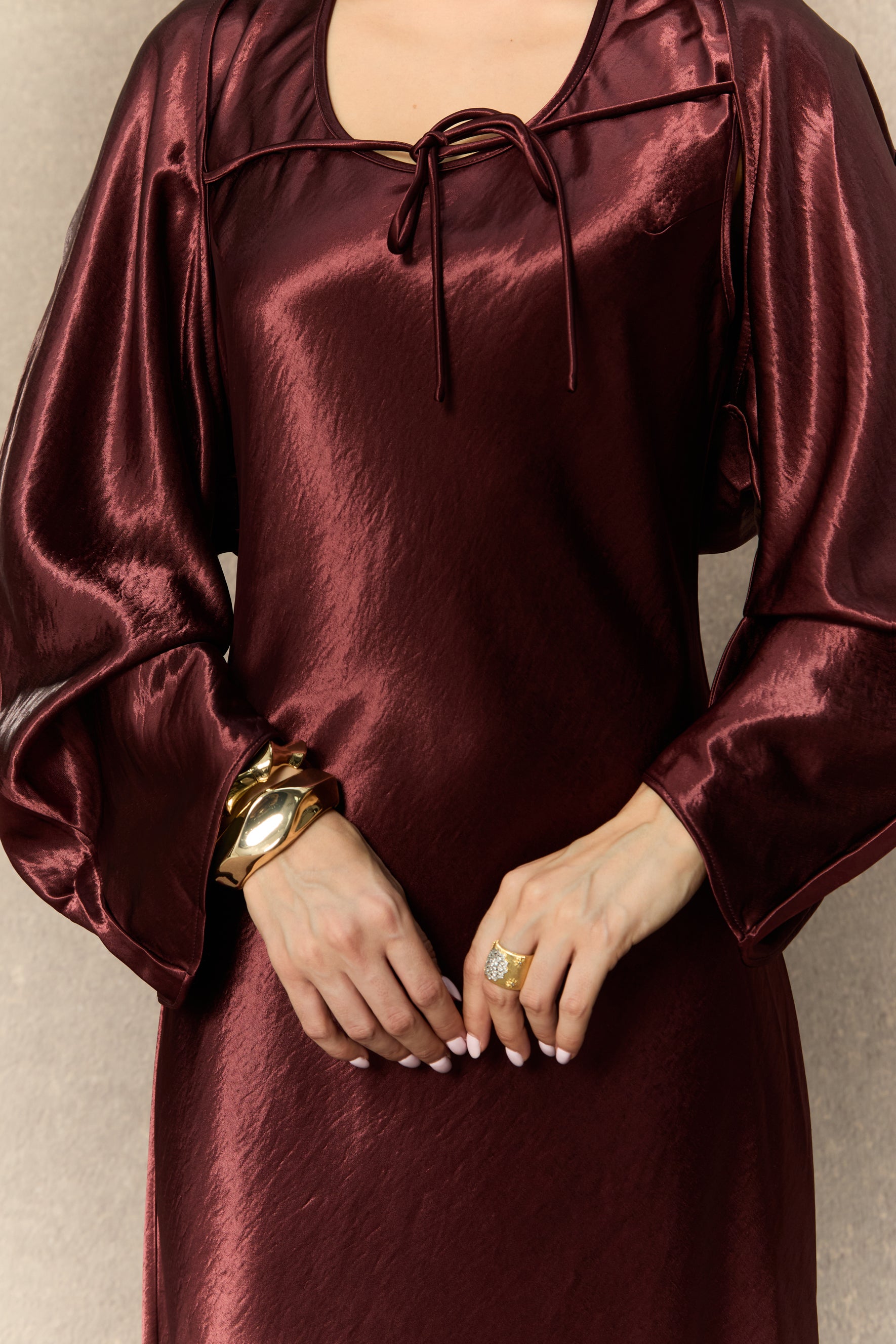 Dreaming Of Elegance Burgundy Cape & Satin Maxi Dress