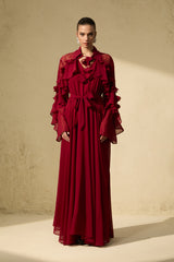 Beautiful Aura Sheer Lace Ruffled Sleeve Maxi Dress