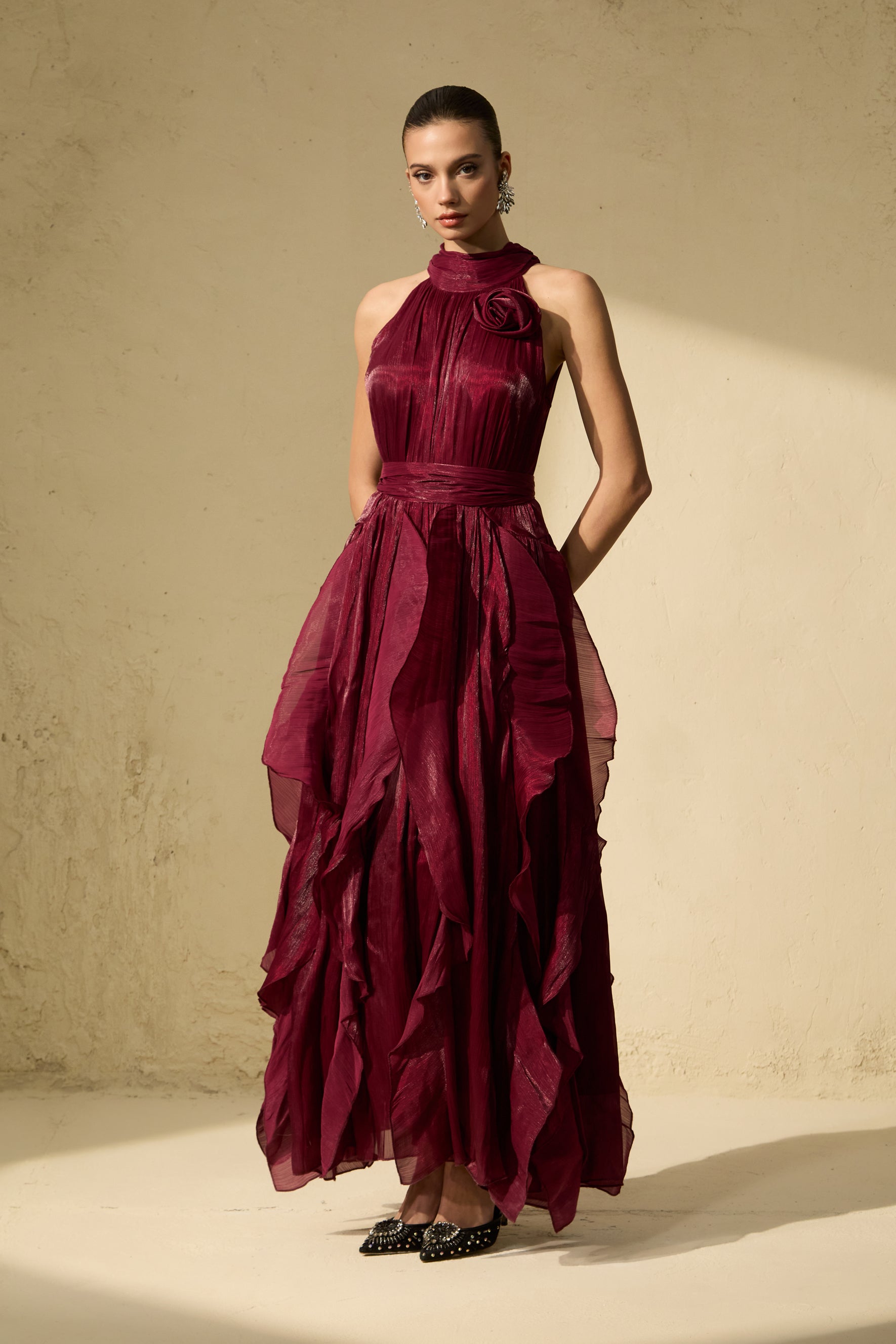 Love In Your Eyes Rosette Tiered Ruffles Maxi Dress