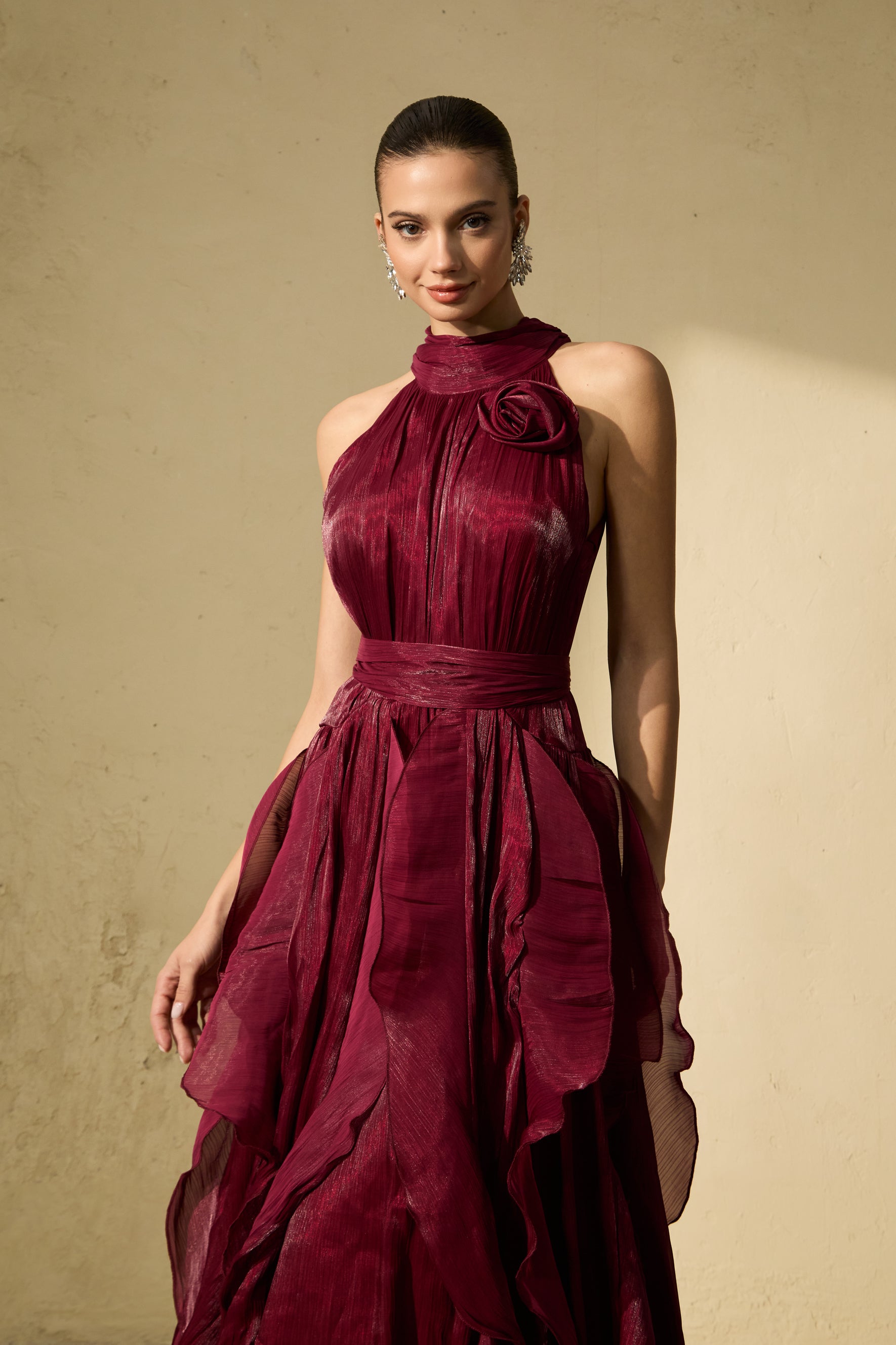 Love In Your Eyes Rosette Tiered Ruffles Maxi Dress