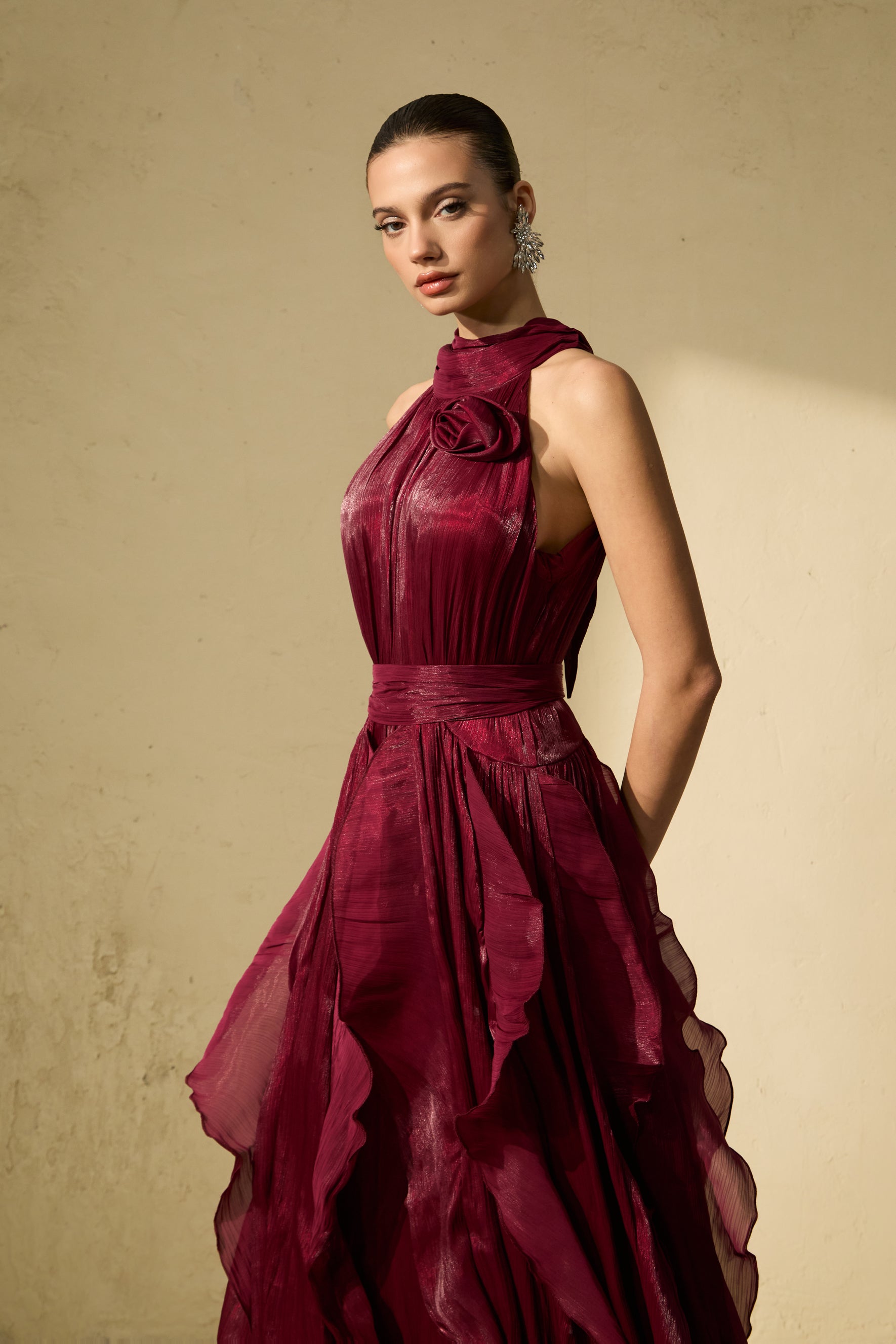Love In Your Eyes Rosette Tiered Ruffles Maxi Dress