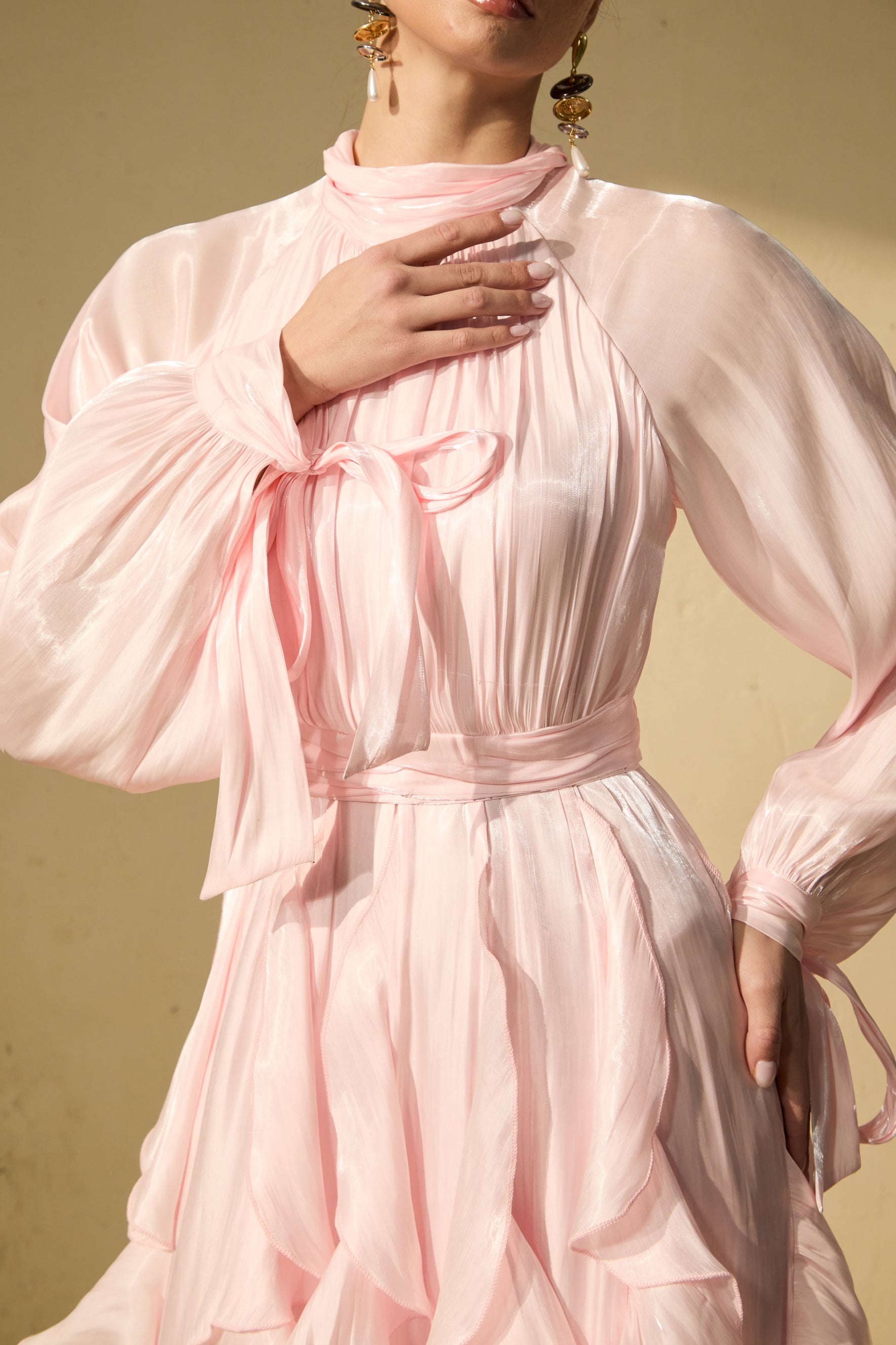 Estella Puff Sleeve Ruffle Trim Maxi Dress