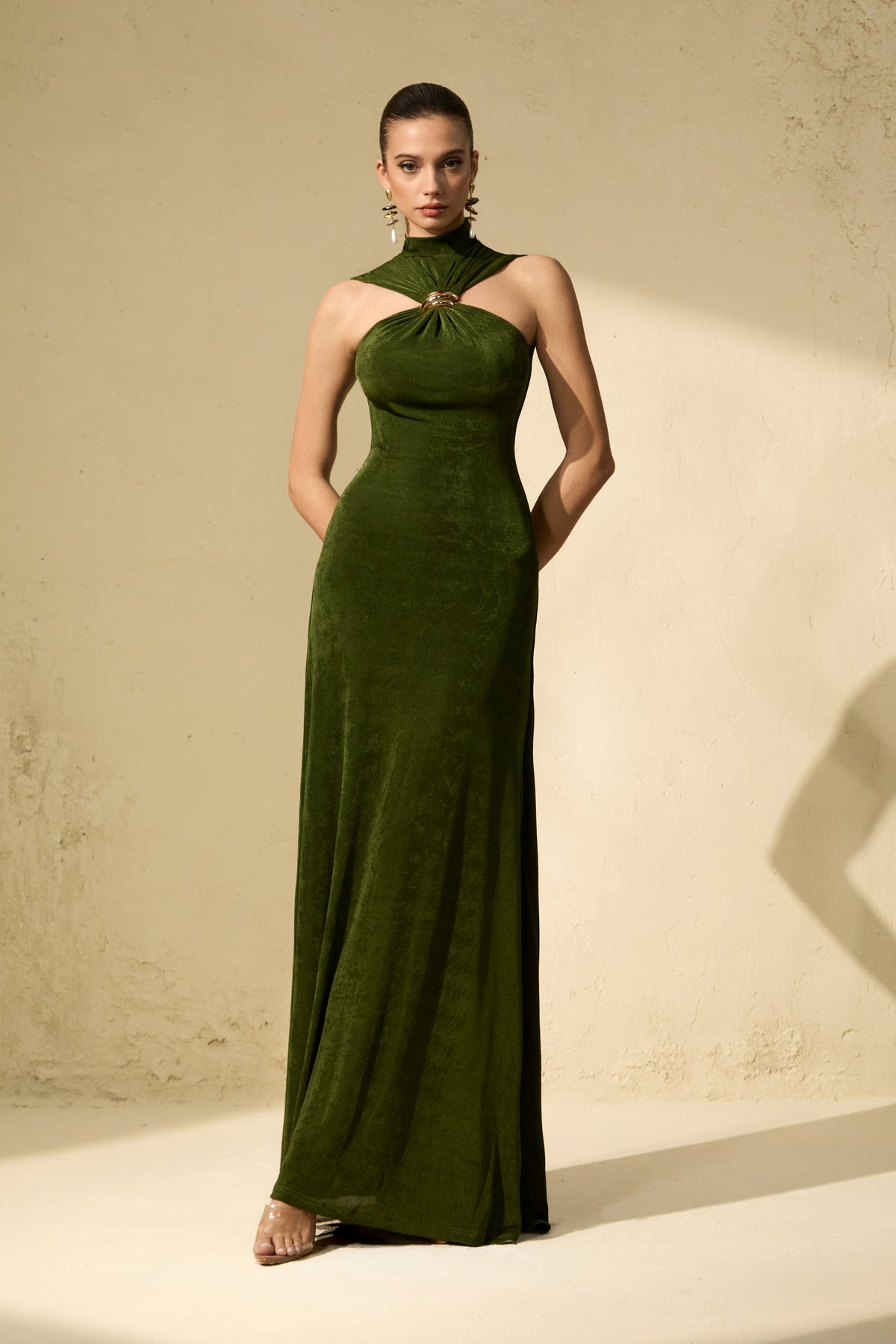 Masterfully Flirty Green Twisted Front Sleeveless Maxi Dress
