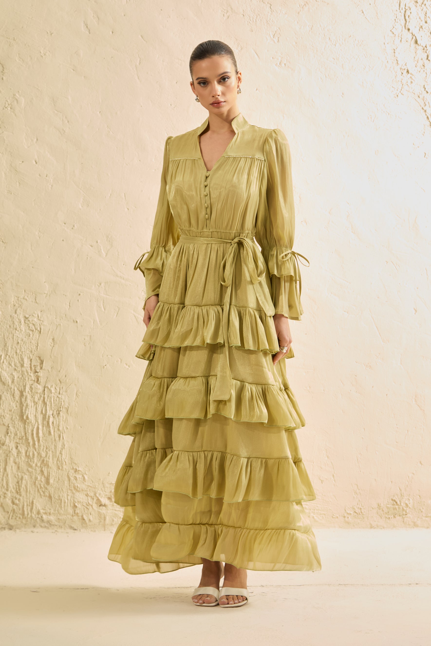 Signature Lady Olive Tiered Ruffle Maxi Dress