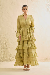 Signature Lady Olive Tiered Ruffle Maxi Dress