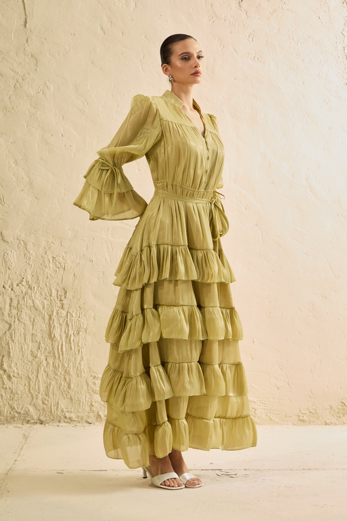 Signature Lady Olive Tiered Ruffle Maxi Dress