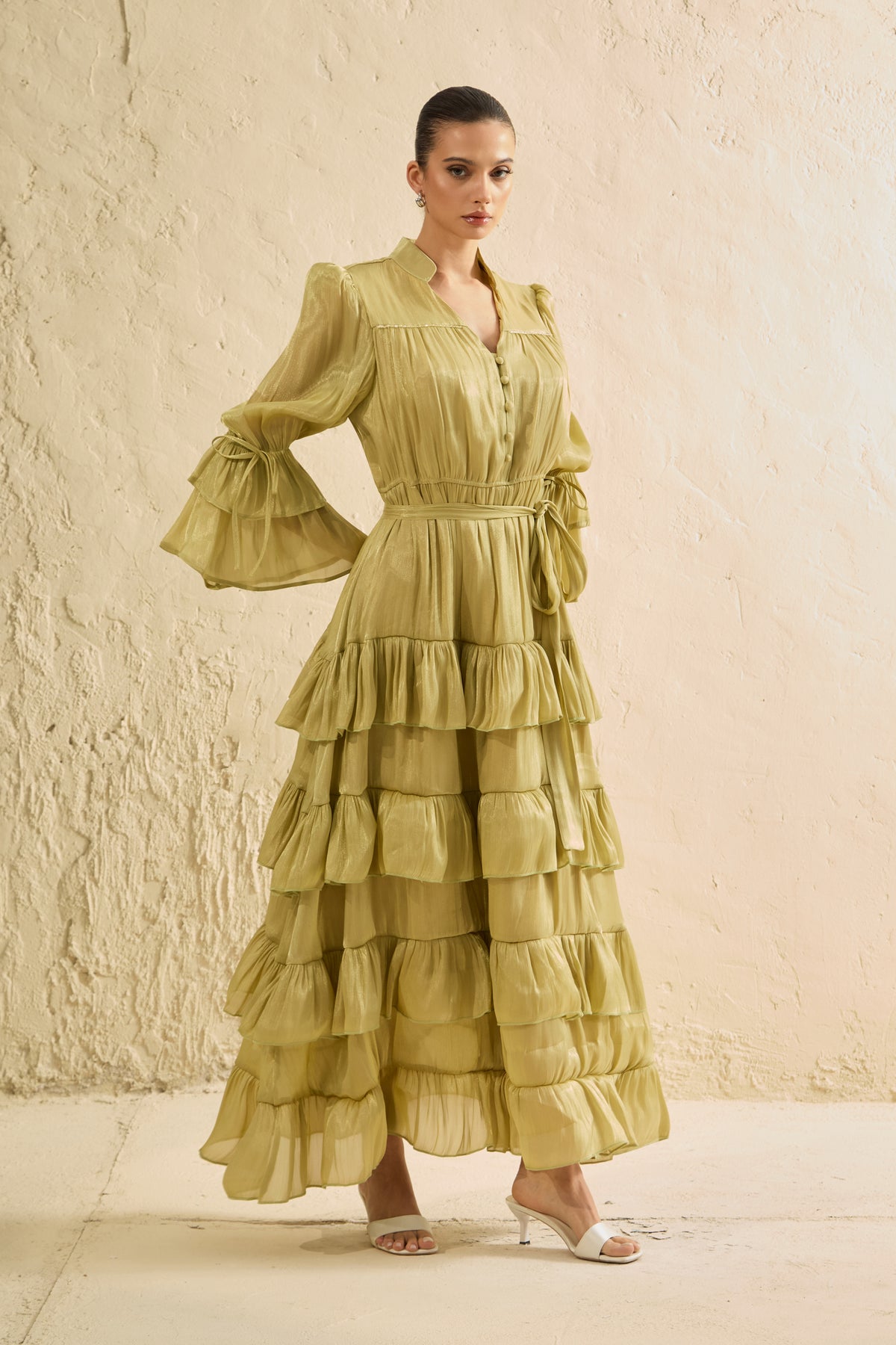 Signature Lady Olive Tiered Ruffle Maxi Dress