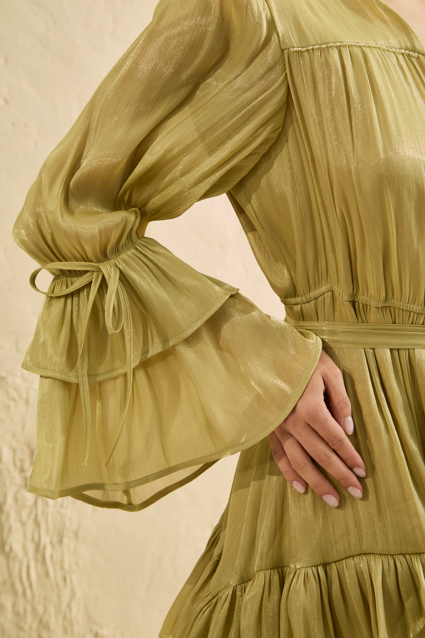 Signature Lady Olive Tiered Ruffle Maxi Dress