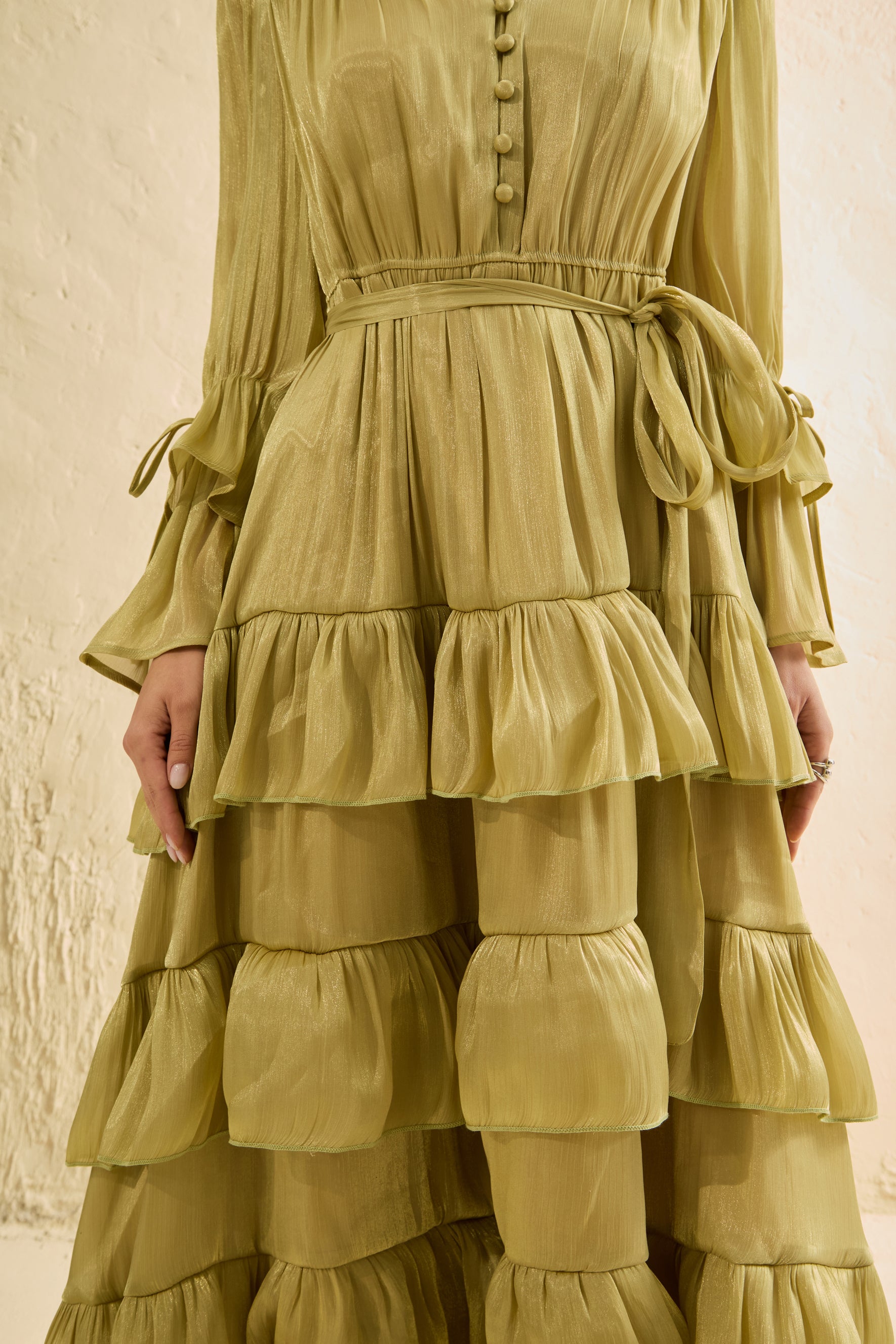 Signature Lady Olive Tiered Ruffle Maxi Dress