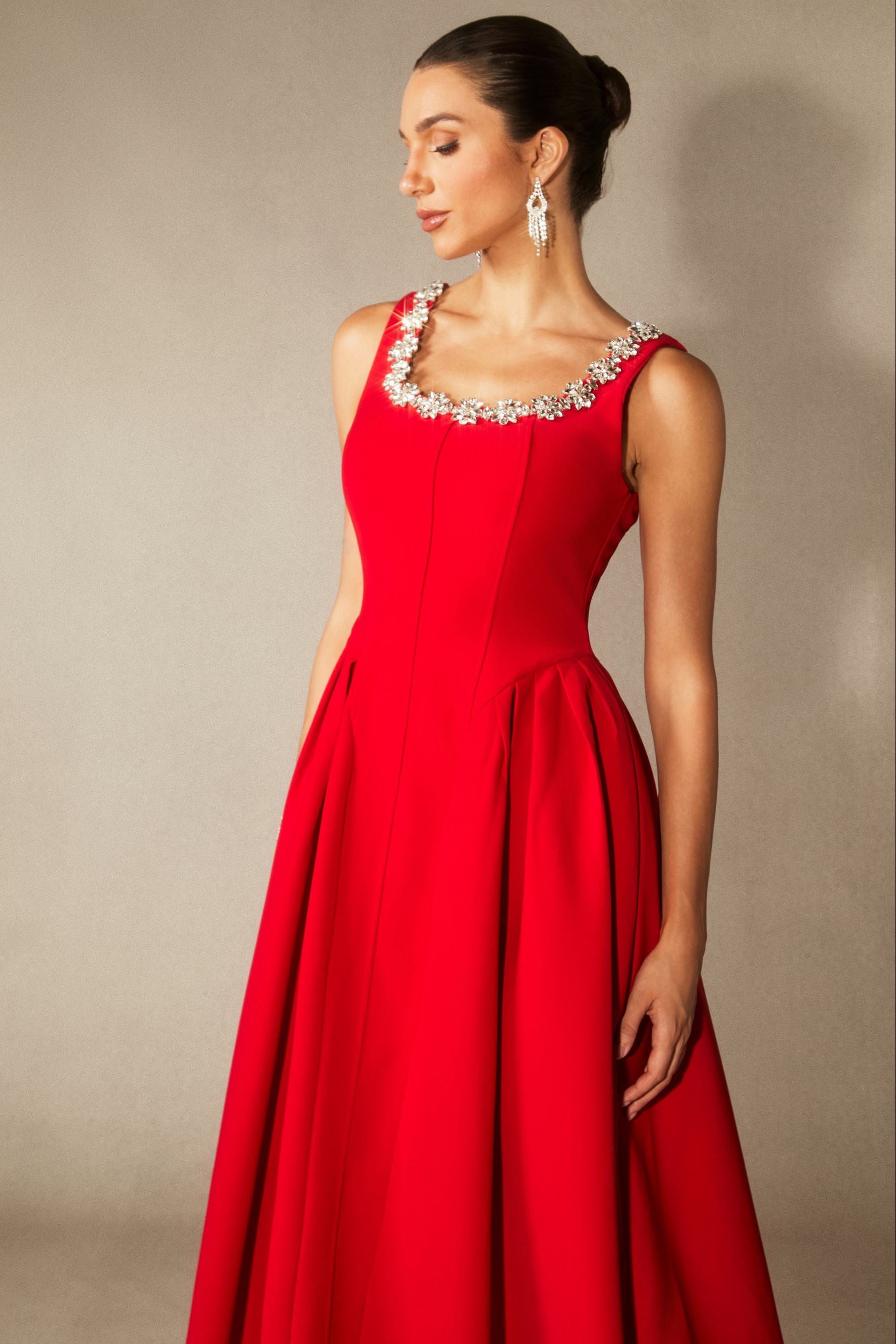 Anita Crystal Embellished Sleeveless Midi Dress