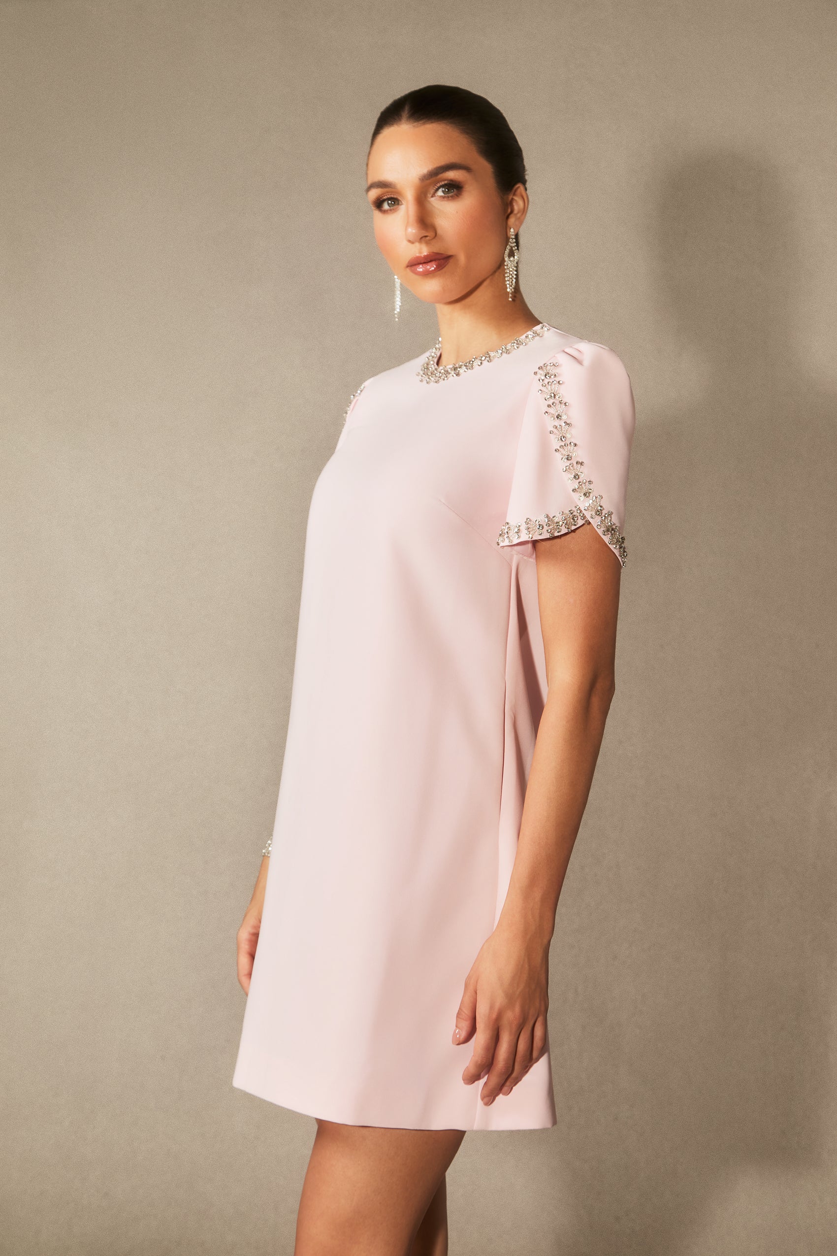 Isabelle Crystal Embellished Short Sleeve Mini Dress
