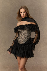 Instant Attraction Black Off Shoulder Lace Corset Mini Dress