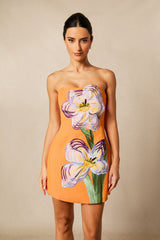 Lorena Floral Applique Strapless Mini Dress