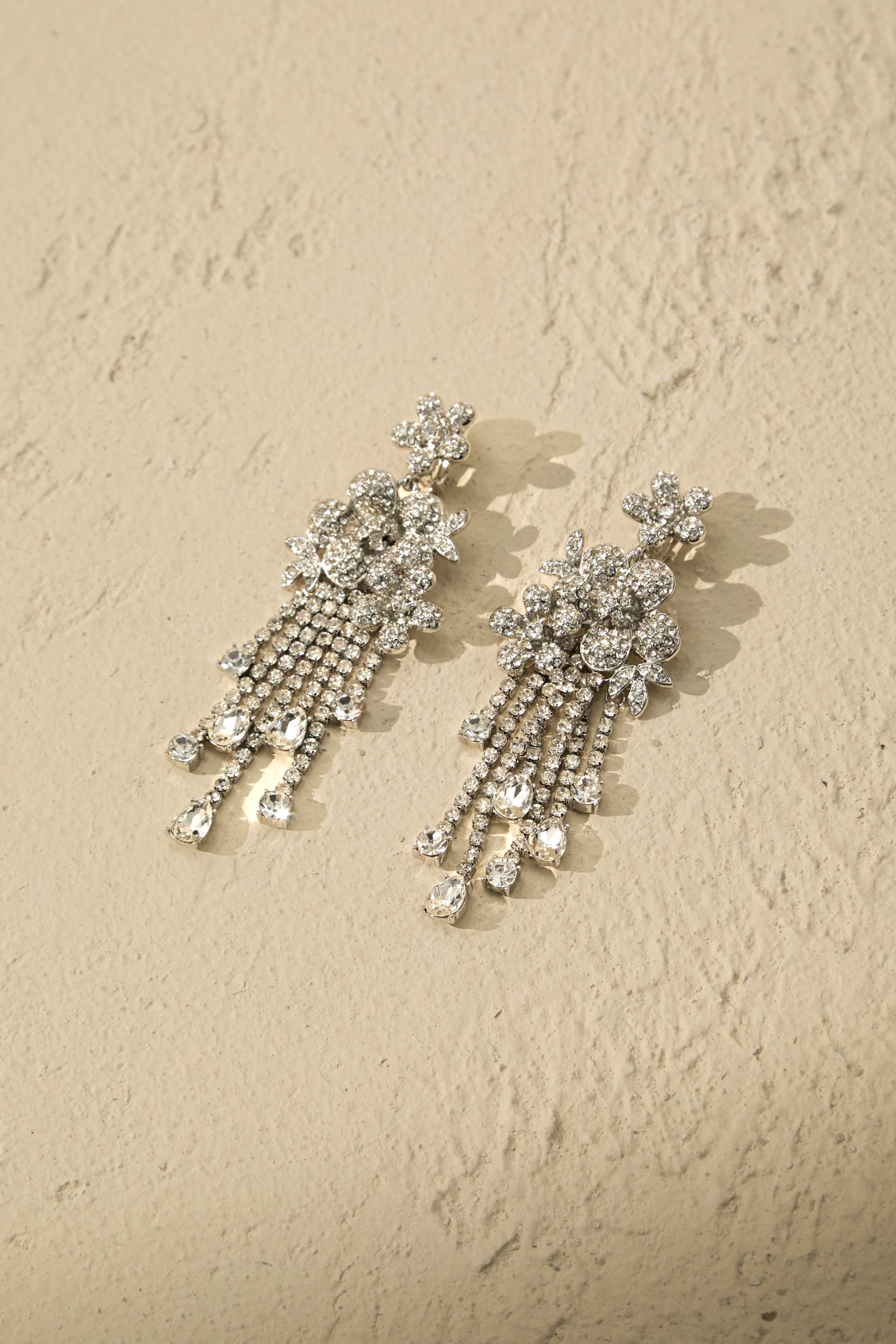 Crystal Floral Chandelier Tassel Drop Earrings