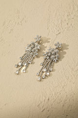 Crystal Floral Chandelier Tassel Drop Earrings