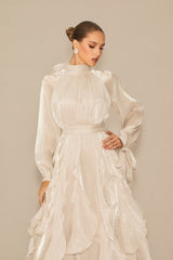 Estella Puff Sleeve Ruffle Trim Maxi Dress