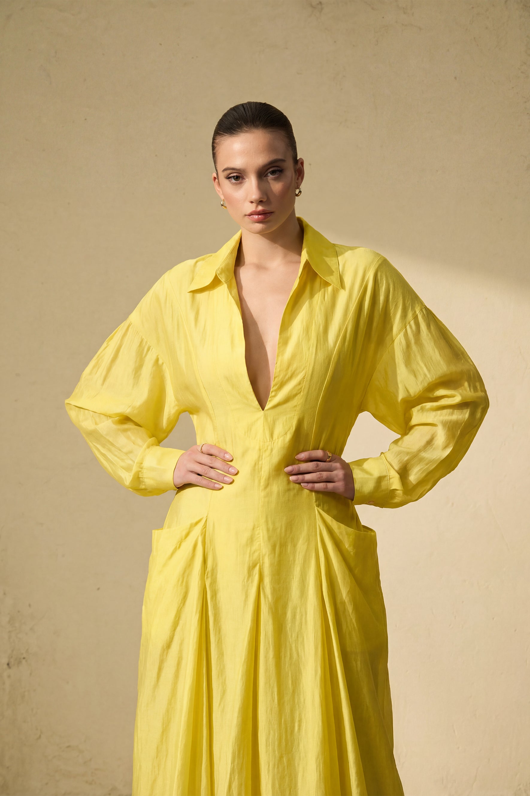 Leisurely Luxe Collared Deep V Maxi Dress