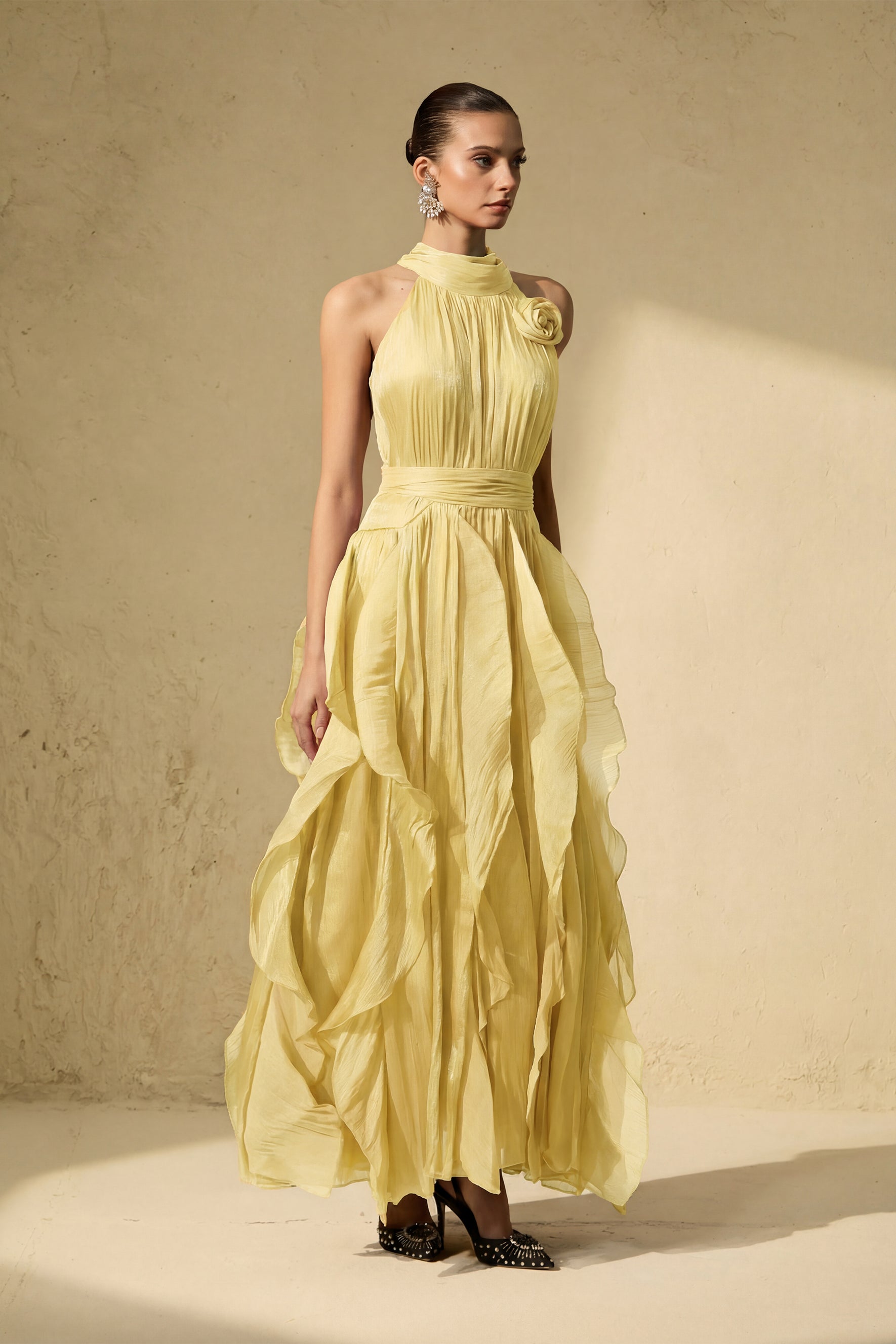 Love In Your Eyes Rosette Tiered Ruffles Maxi Dress