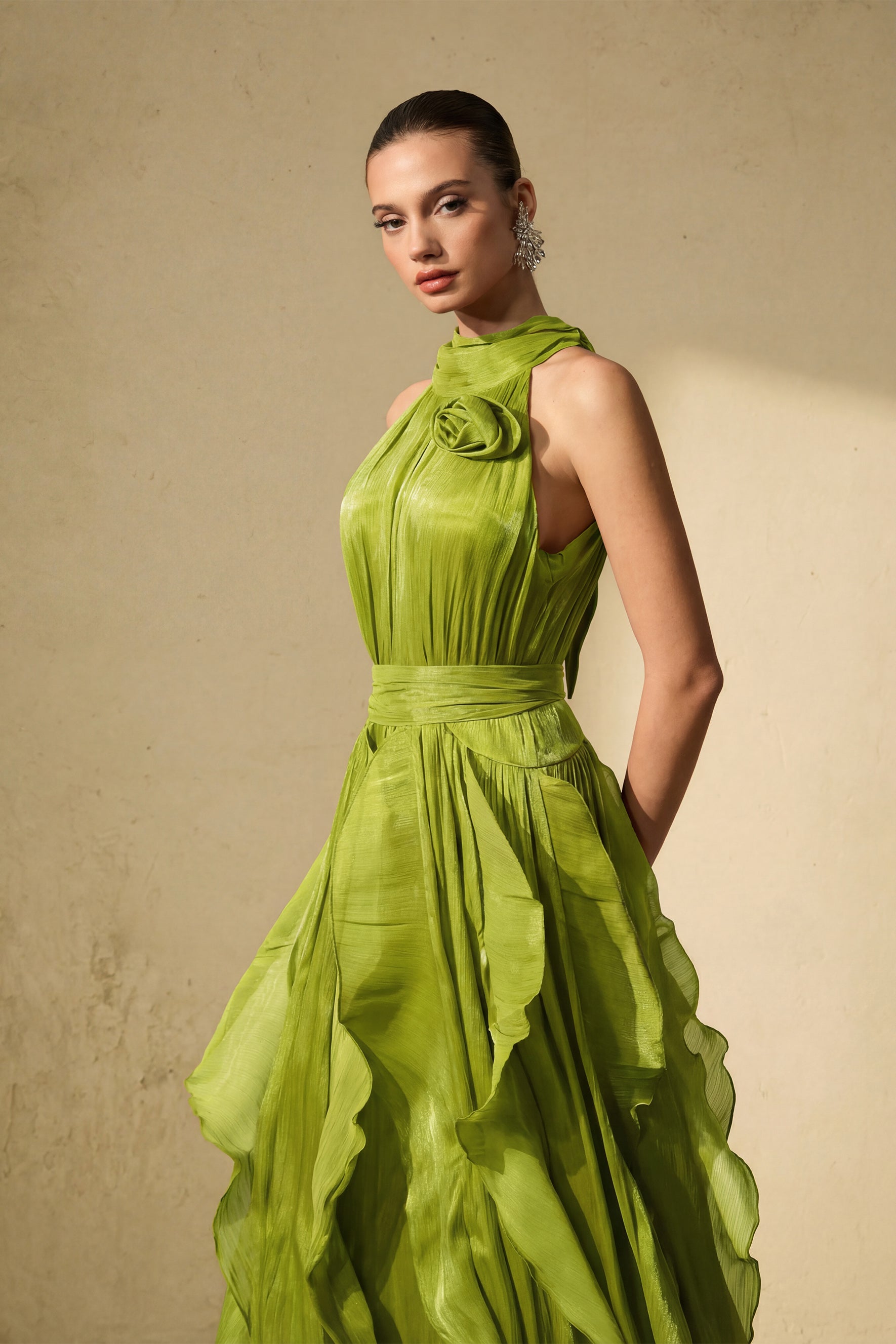 Love In Your Eyes Rosette Tiered Ruffles Maxi Dress