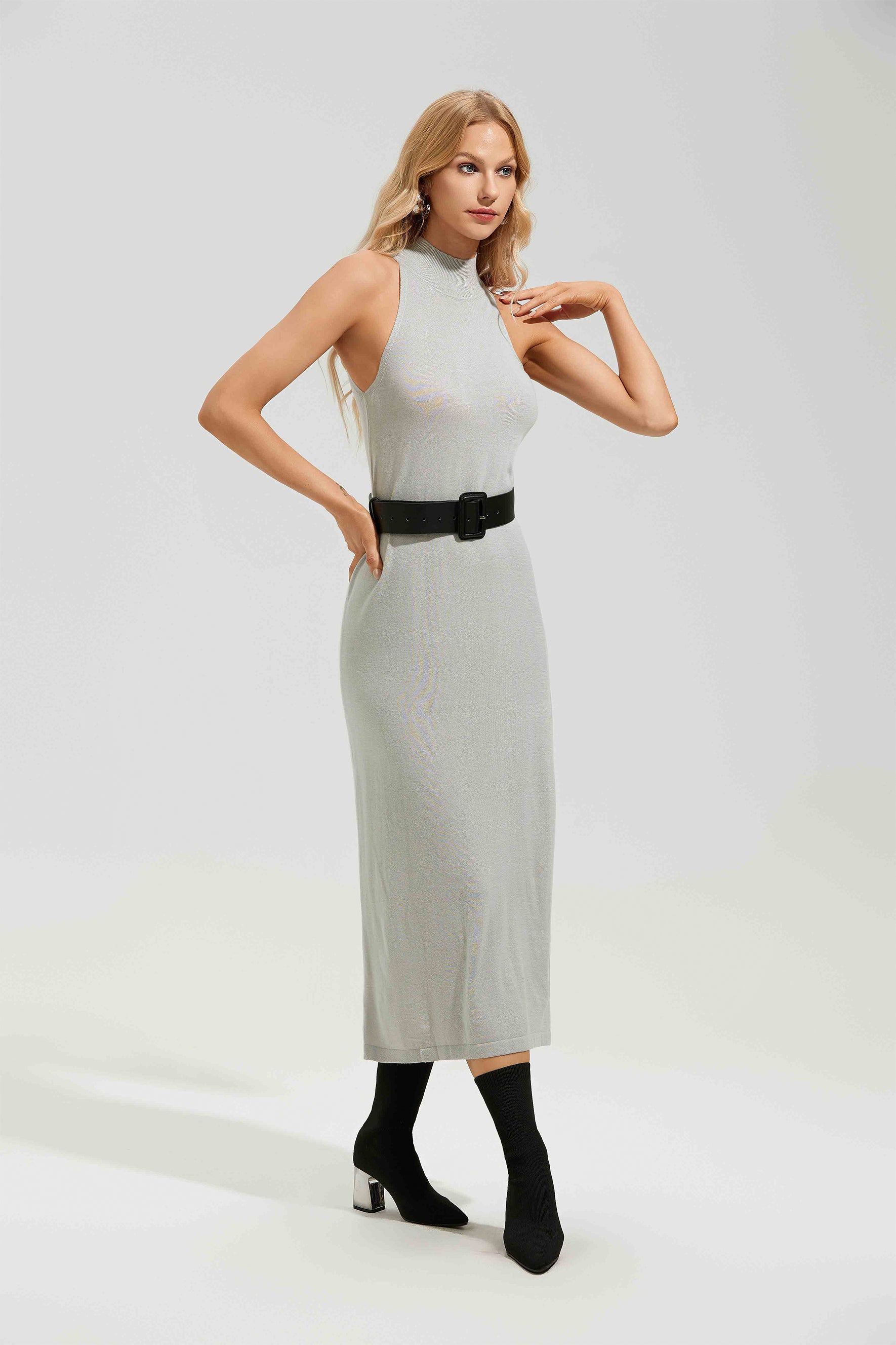 Marilyn Sleeveless Mock Neck Midi Knit Dress