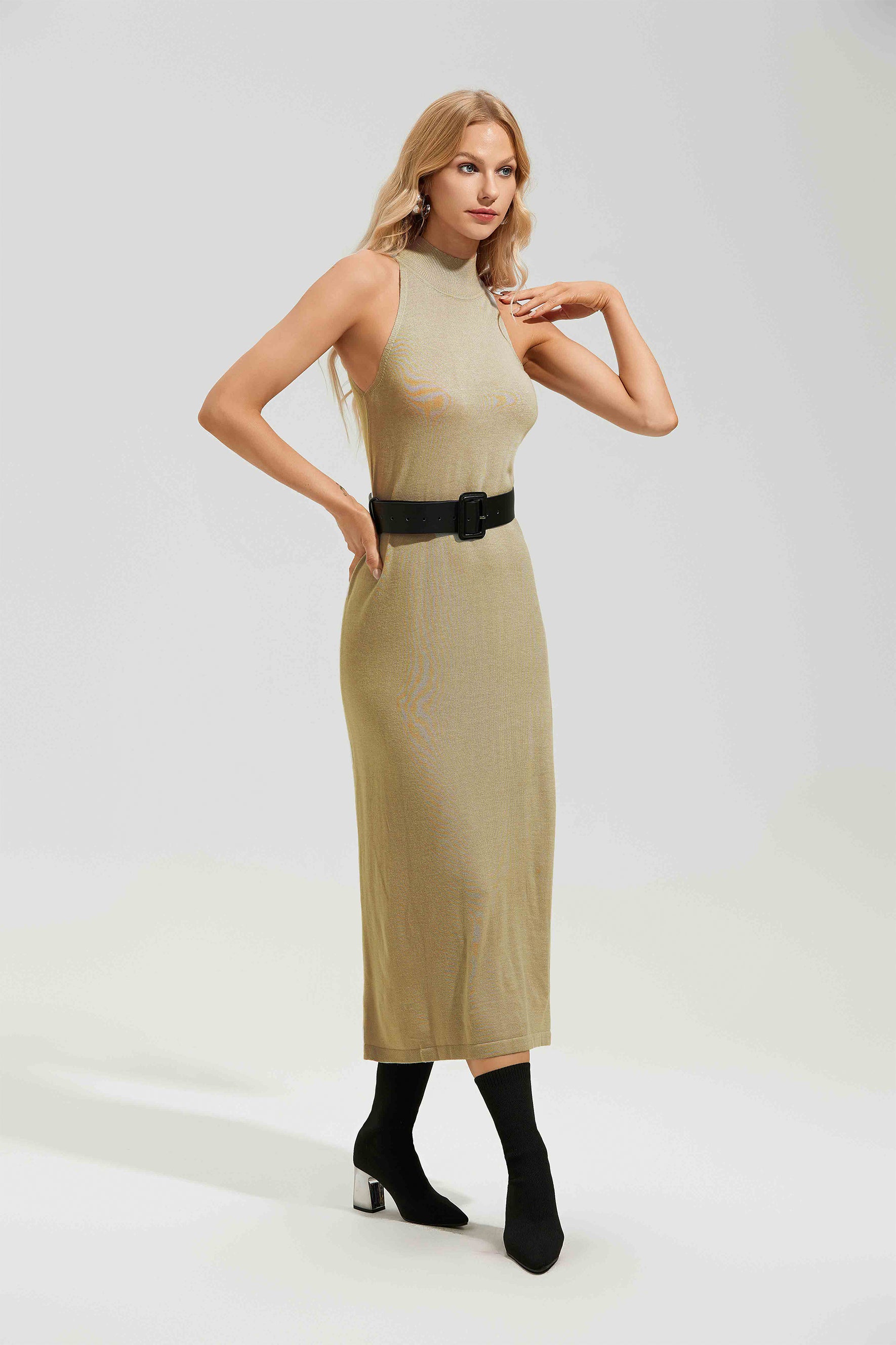 Marilyn Sleeveless Mock Neck Midi Knit Dress