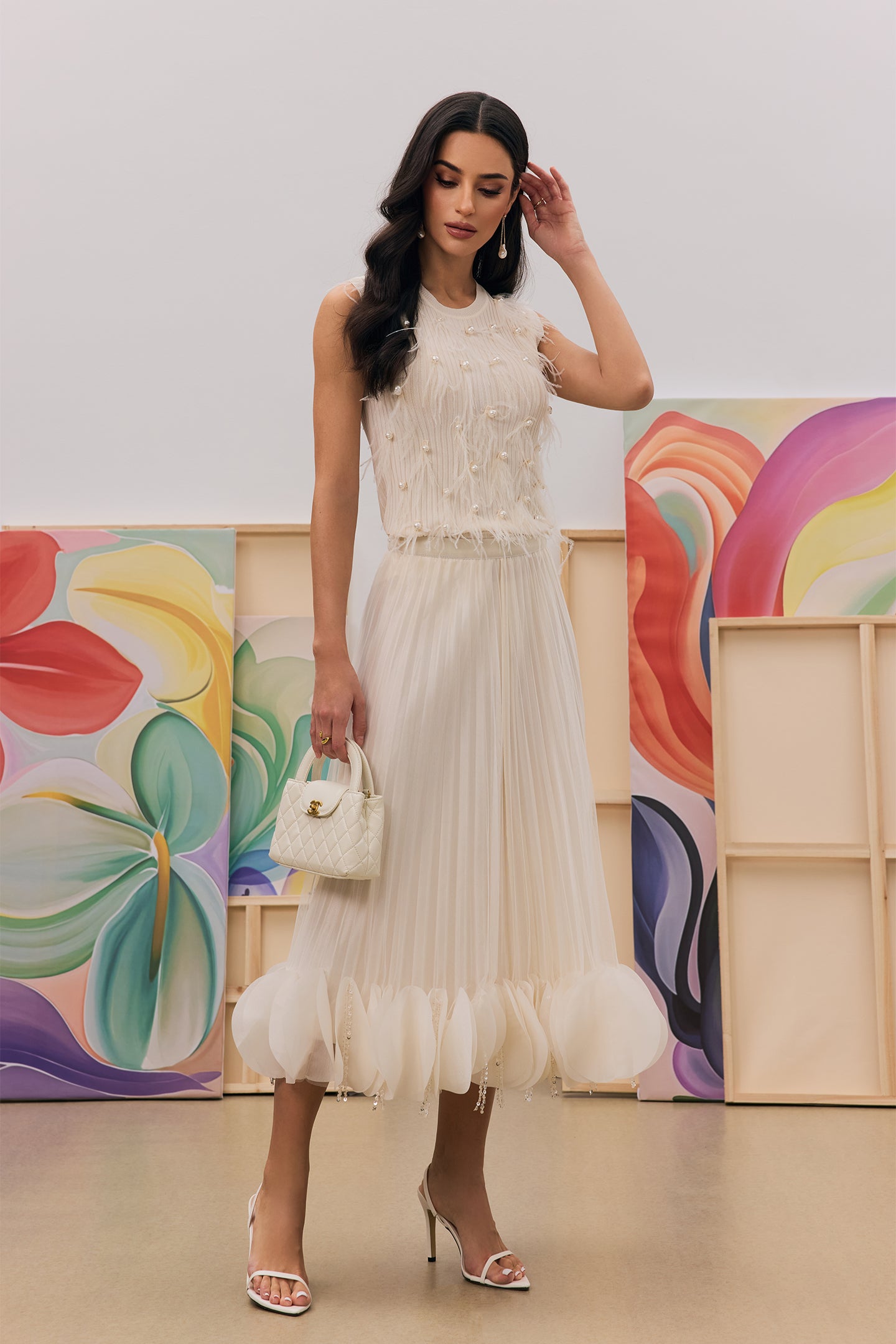 Ann Sequin Tassel Pleated Skirt