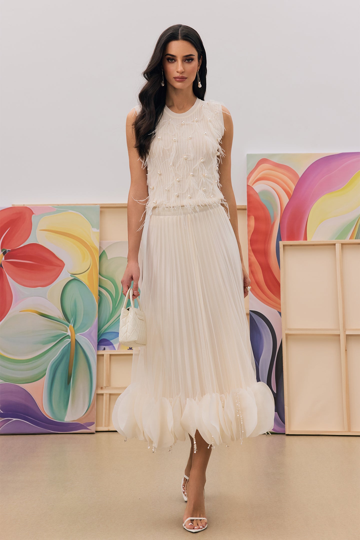 Ann Sequin Tassel Pleated Skirt