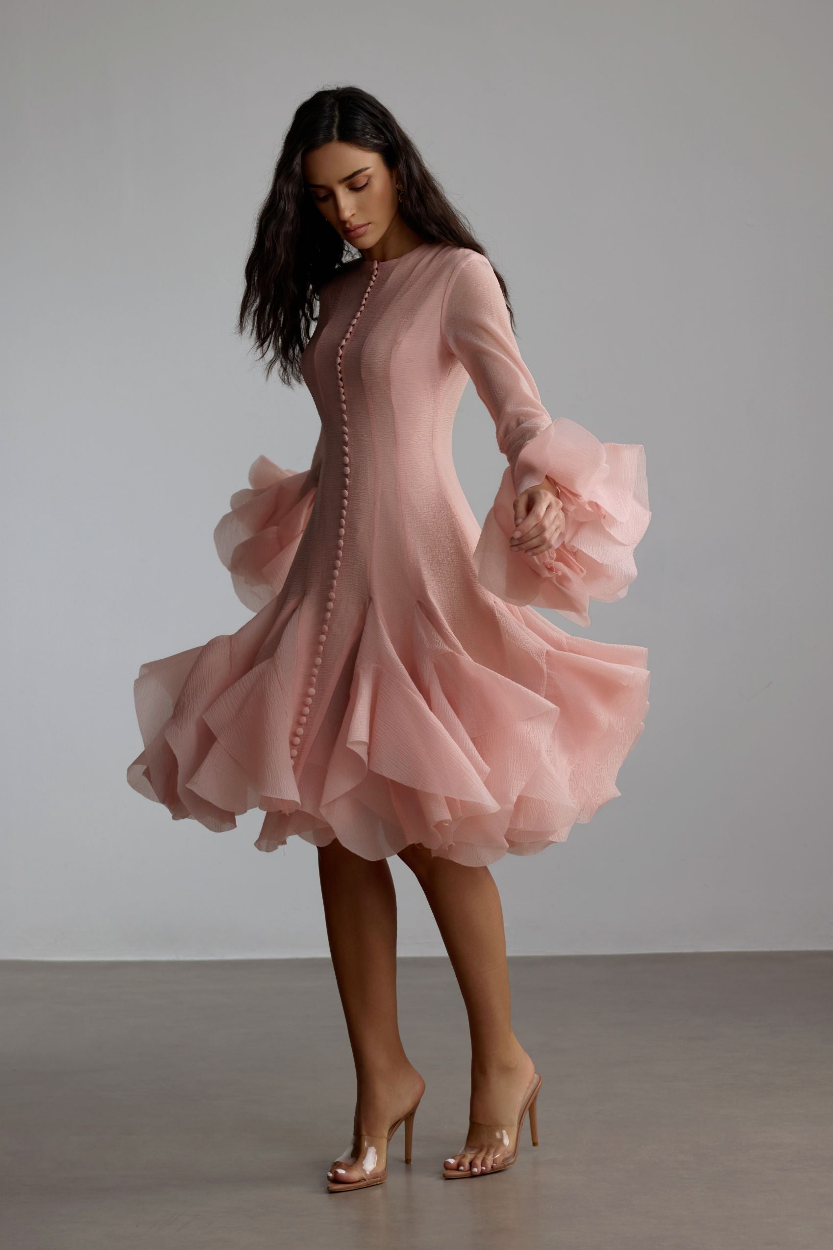 Gloria Long Sleeve Flared Hem Midi Dress