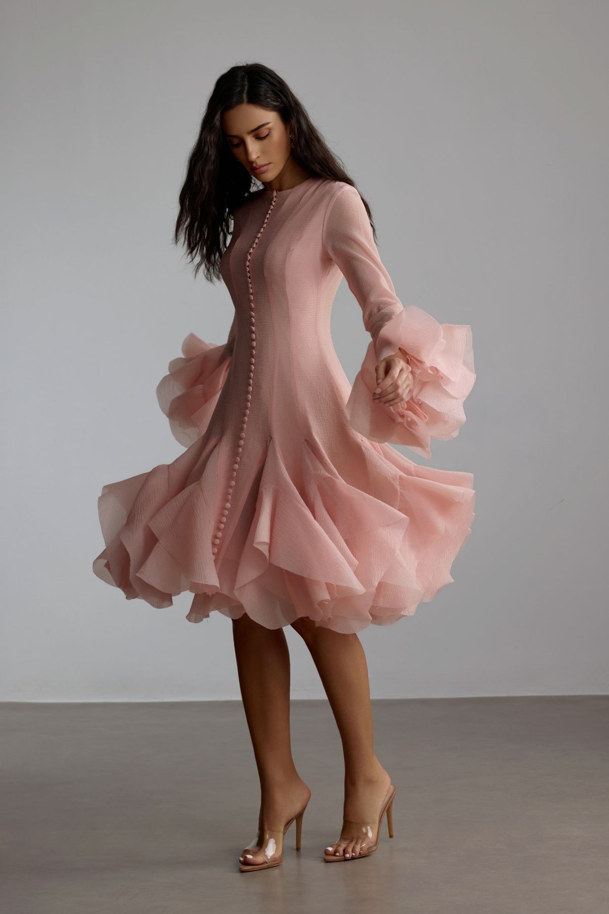 Gloria Long Sleeve Flared Hem Midi Dress