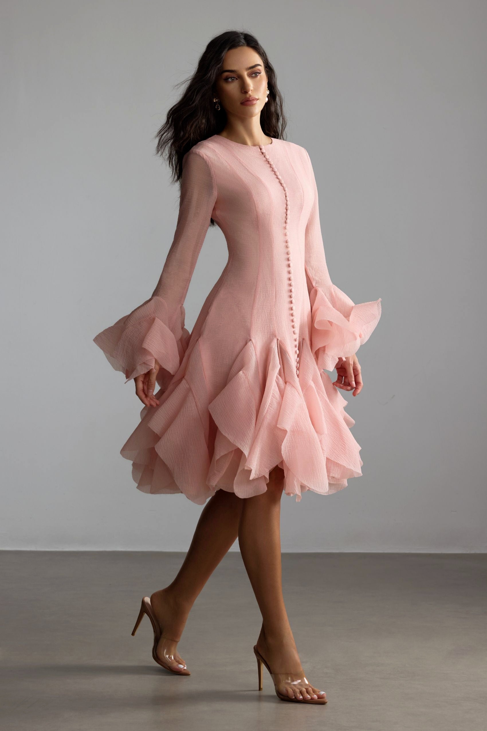 Gloria Long Sleeve Flared Hem Midi Dress