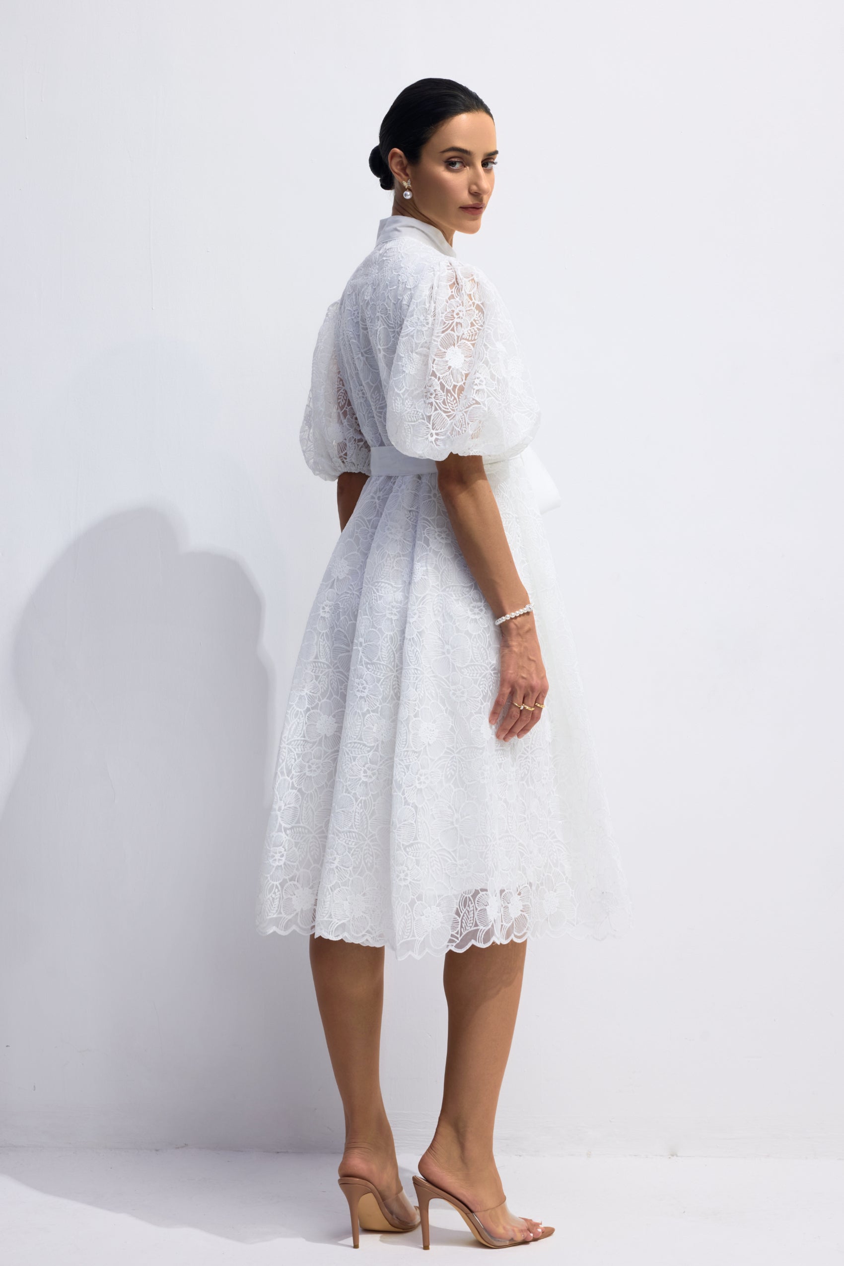 Bertha Floral Embroidered Lace Belted Mini Dress
