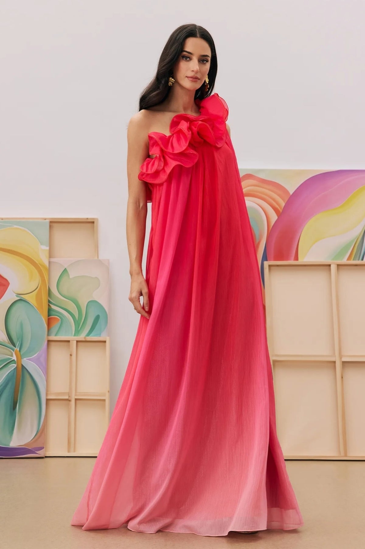 Fiona One Shoulder Gradient Maxi Dress
