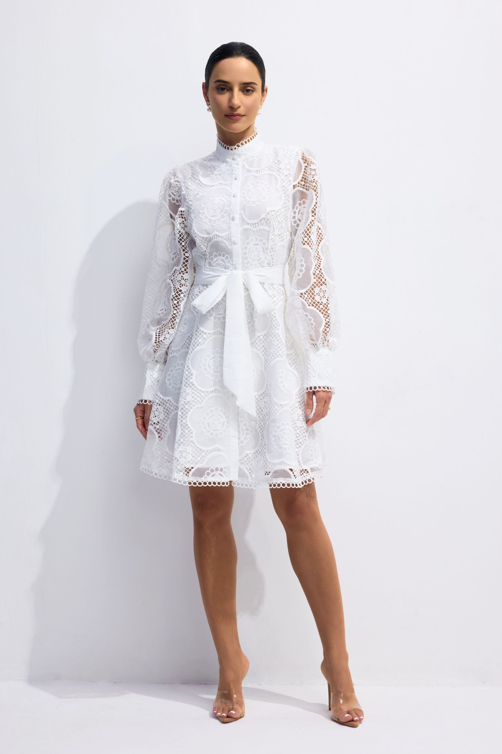 Helena Floral Lace Lantern Sleeve Mini Dress