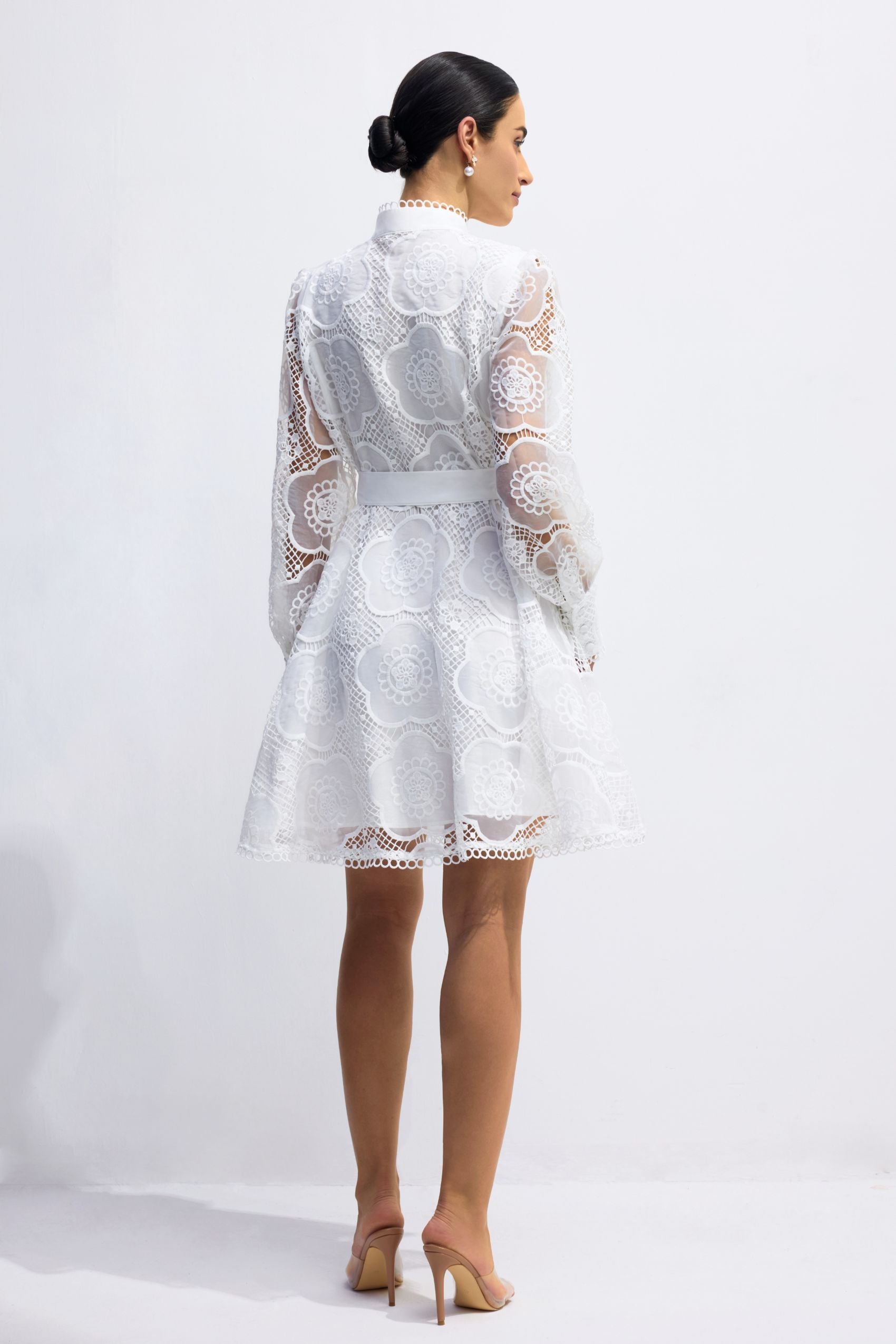 Helena Floral Lace Lantern Sleeve Mini Dress