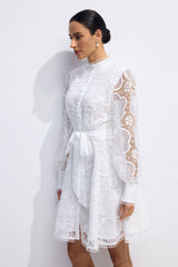 Helena Floral Lace Lantern Sleeve Mini Dress