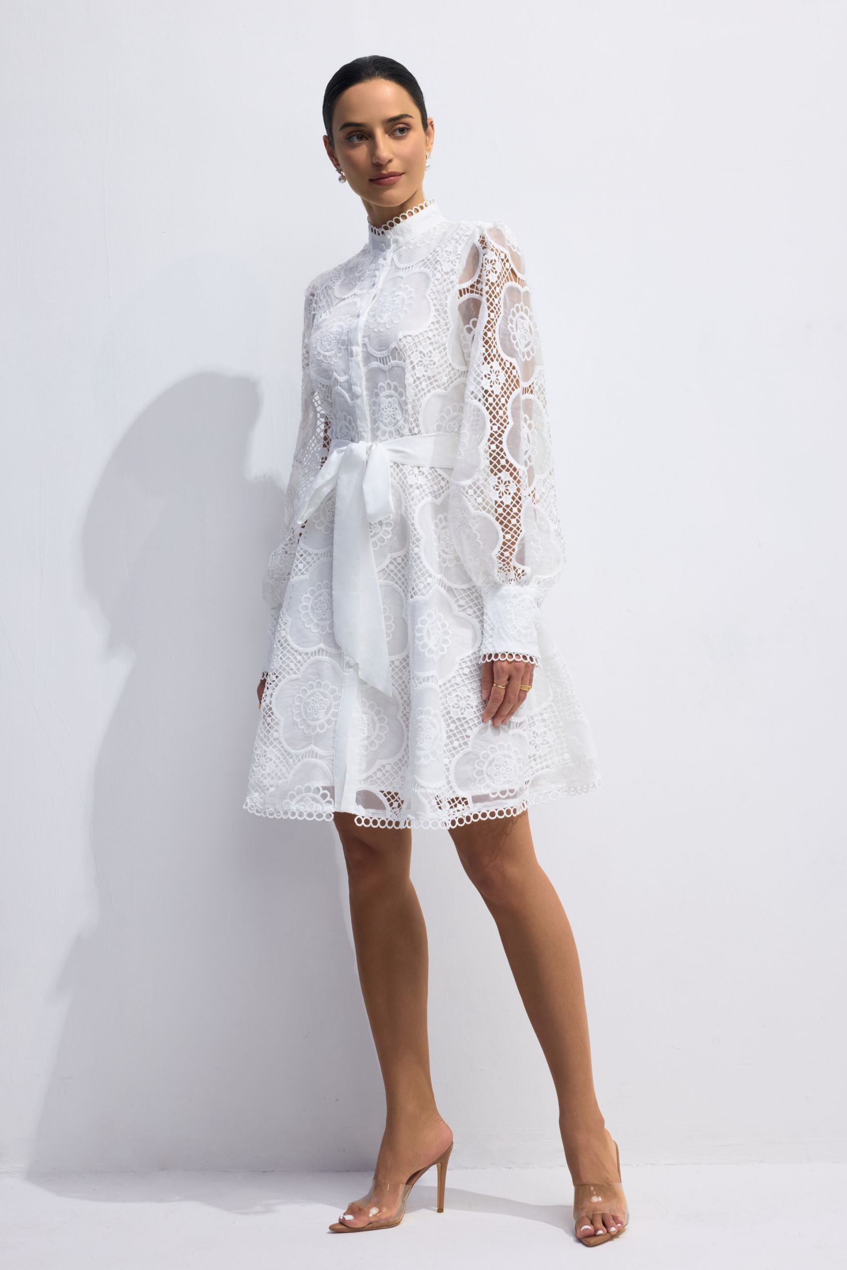 Helena Floral Lace Lantern Sleeve Mini Dress