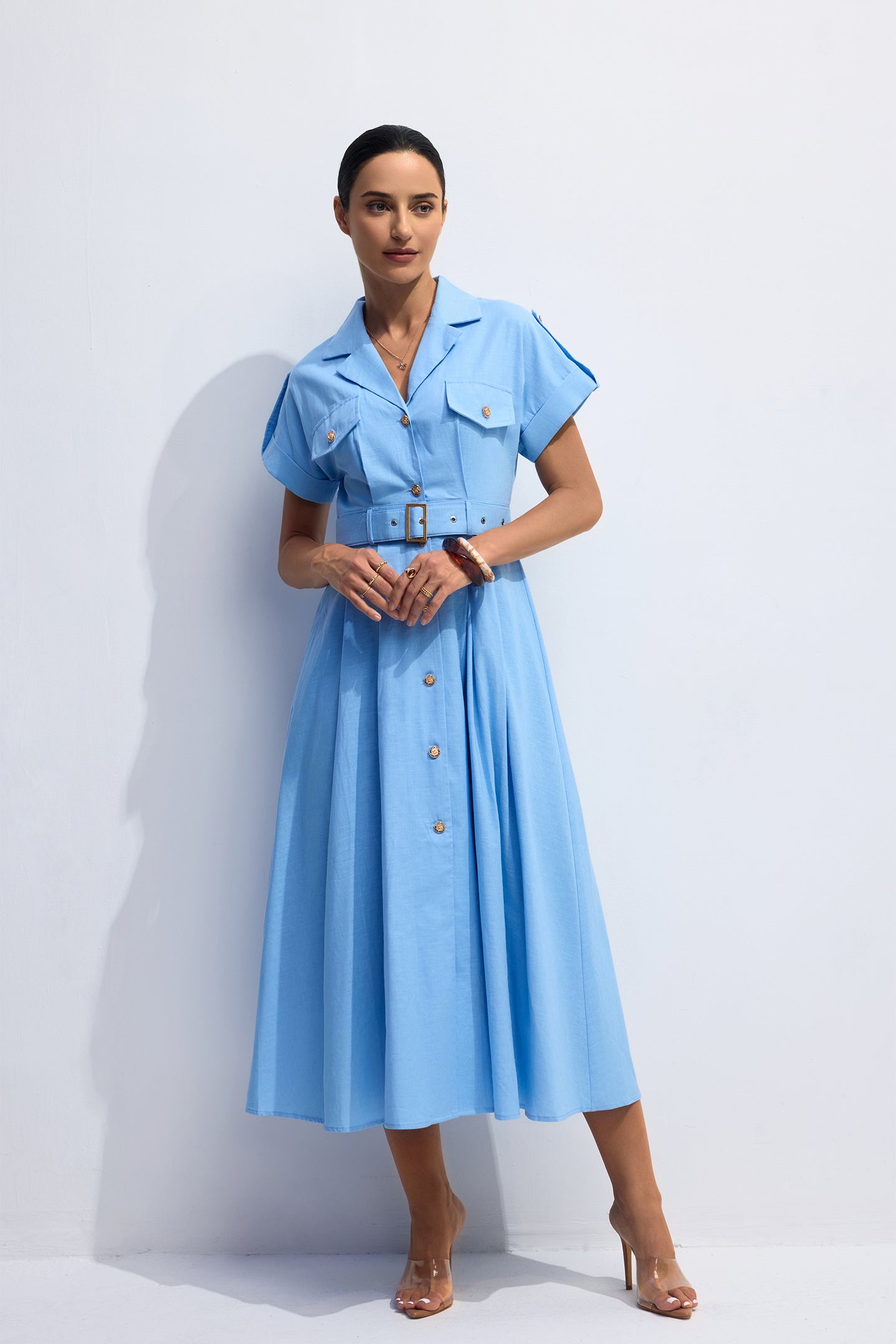 Agatha Lapel Collar A-Line Midi Dress