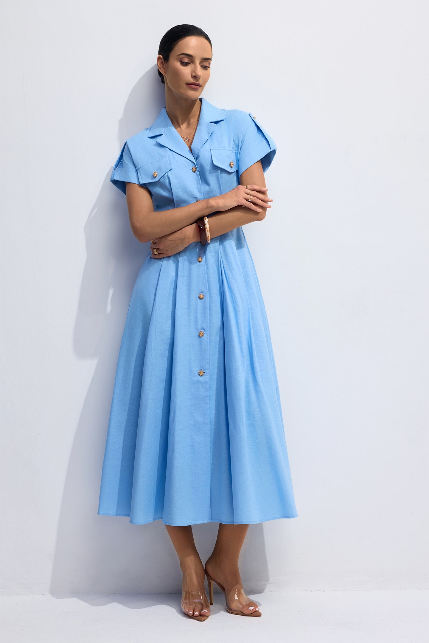 Agatha Lapel Collar A-Line Midi Dress