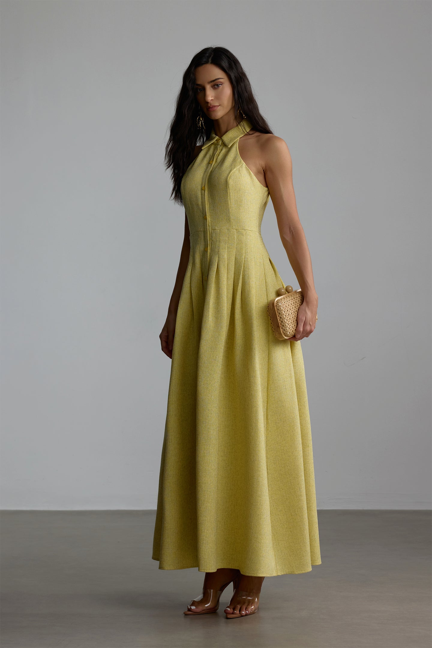 Estelle Shirt Collar Sleeveless Maxi Dress