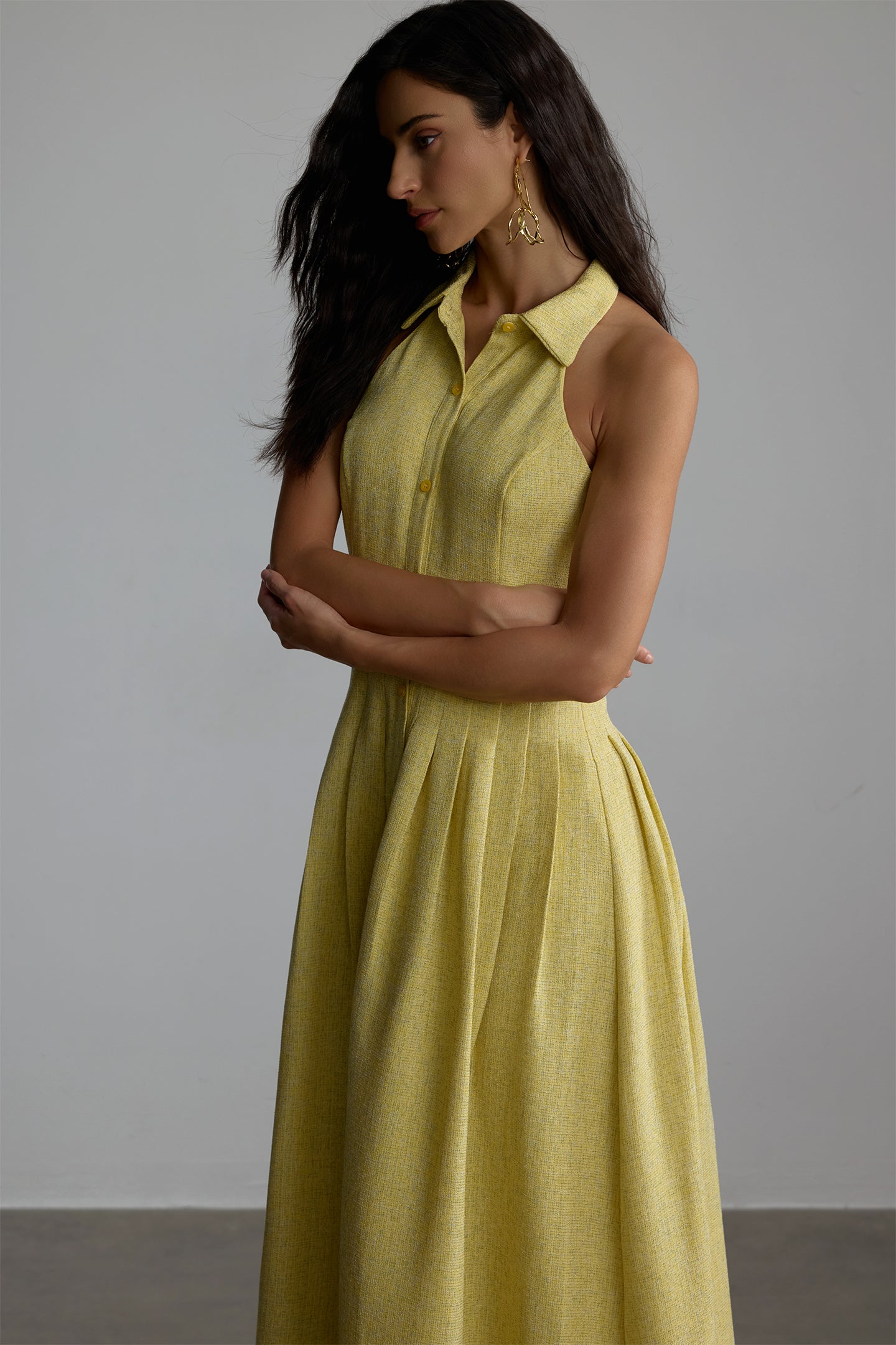 Estelle Shirt Collar Sleeveless Maxi Dress