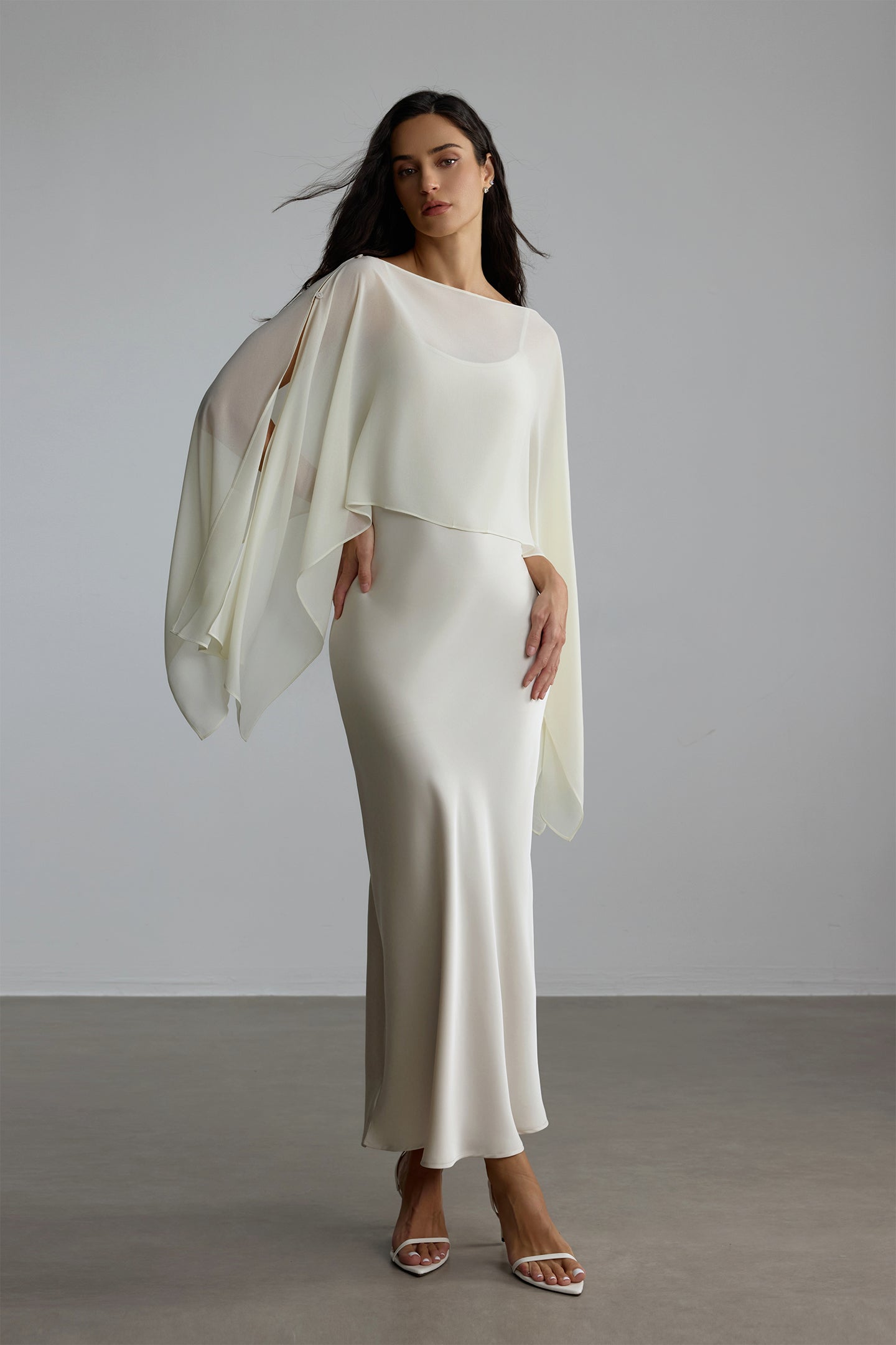 Elena Spaghetti Strap Maxi Dress With Cape Blouse