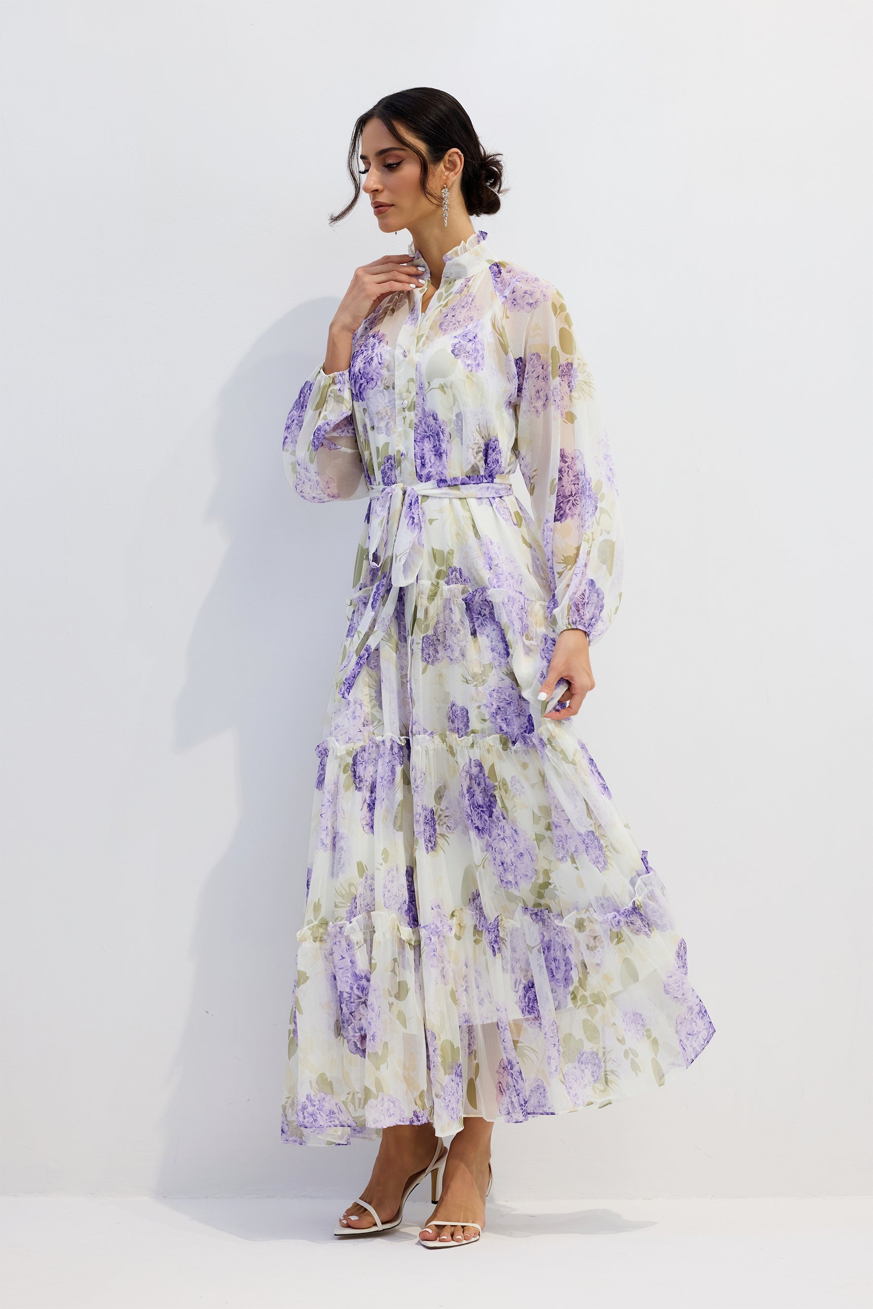 Helena Floral Print Long Sleeve Chiffon Maxi Dress