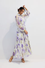 Helena Floral Print Long Sleeve Chiffon Maxi Dress