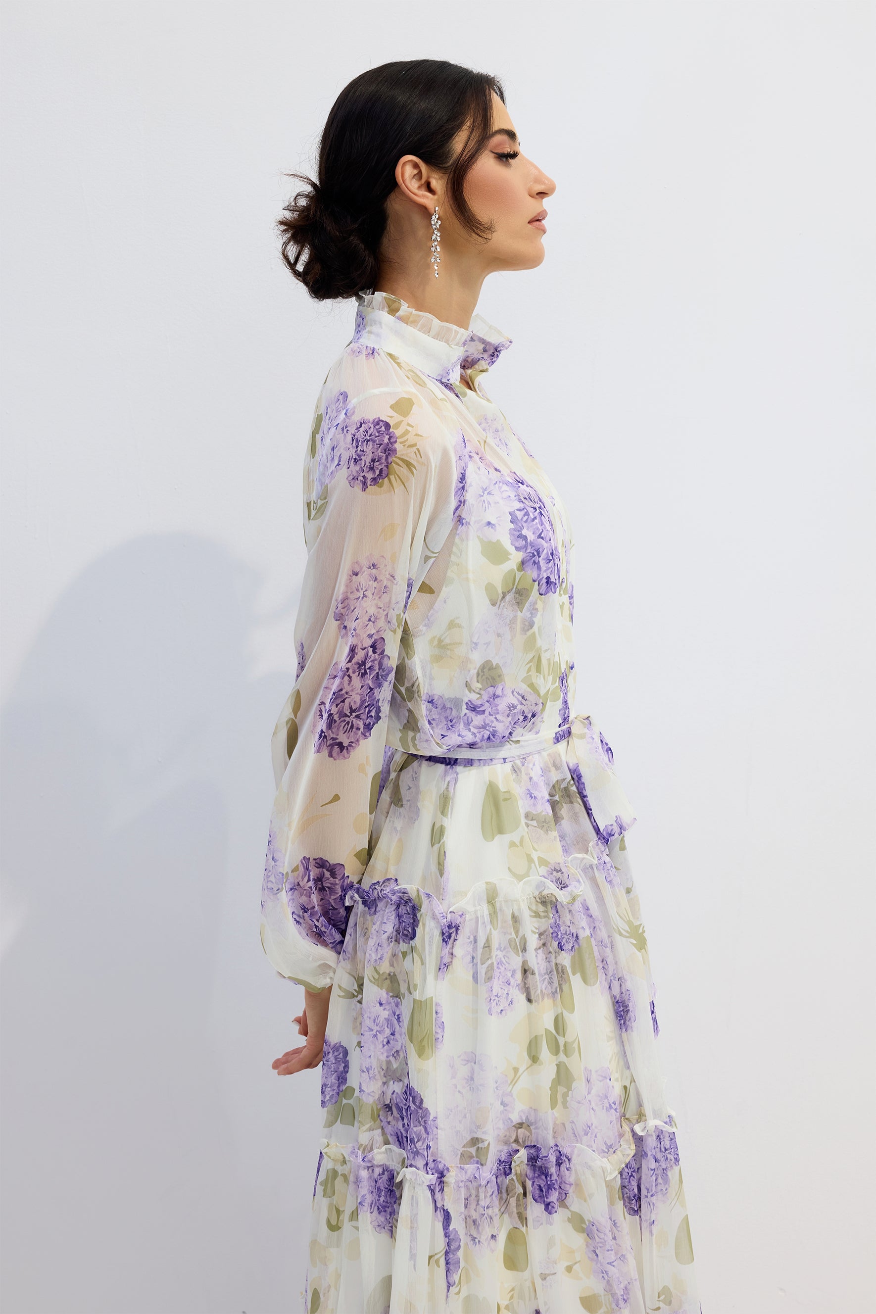 Helena Floral Print Long Sleeve Chiffon Maxi Dress