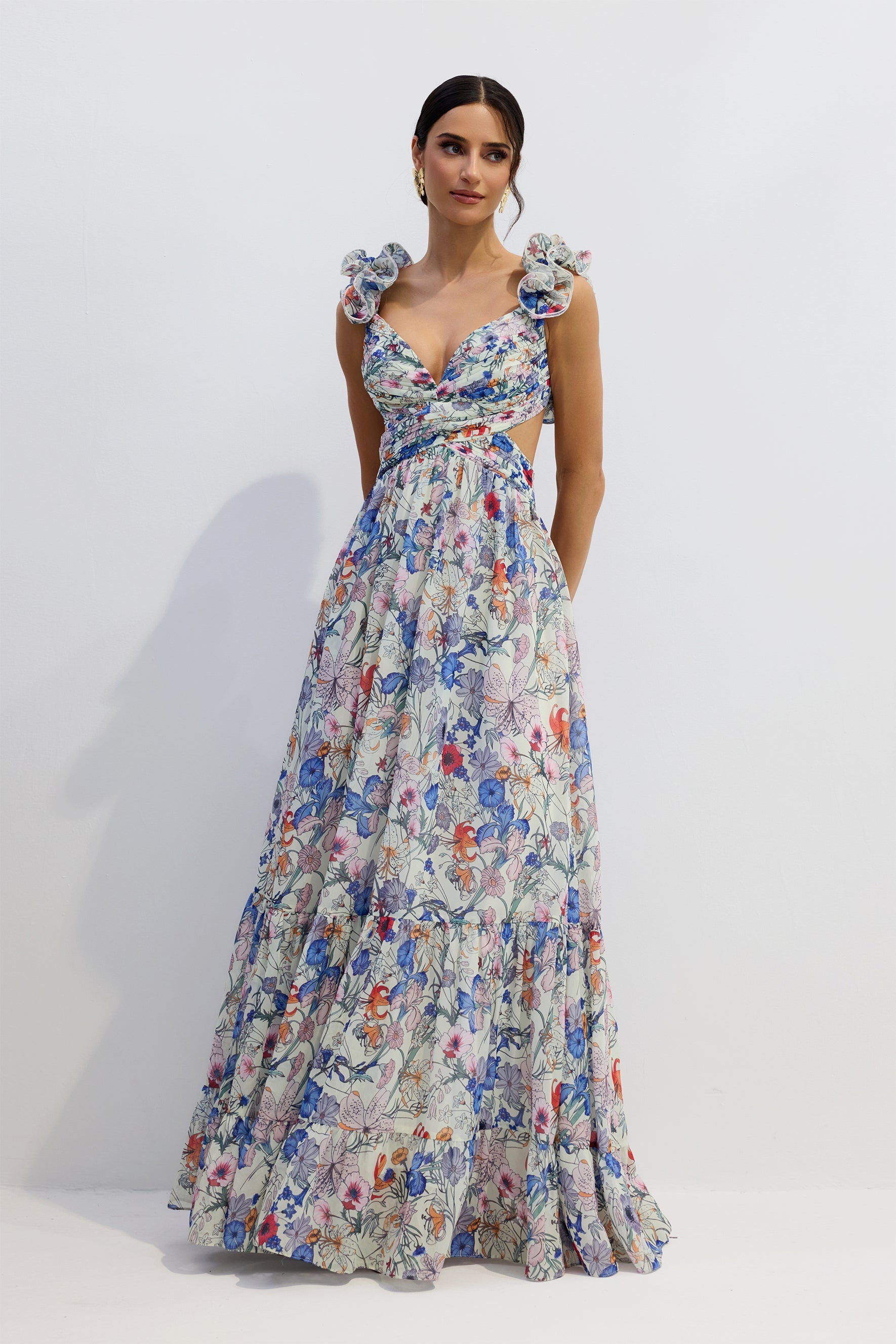 Marissa Cut-out Ruffle Maxi Dress