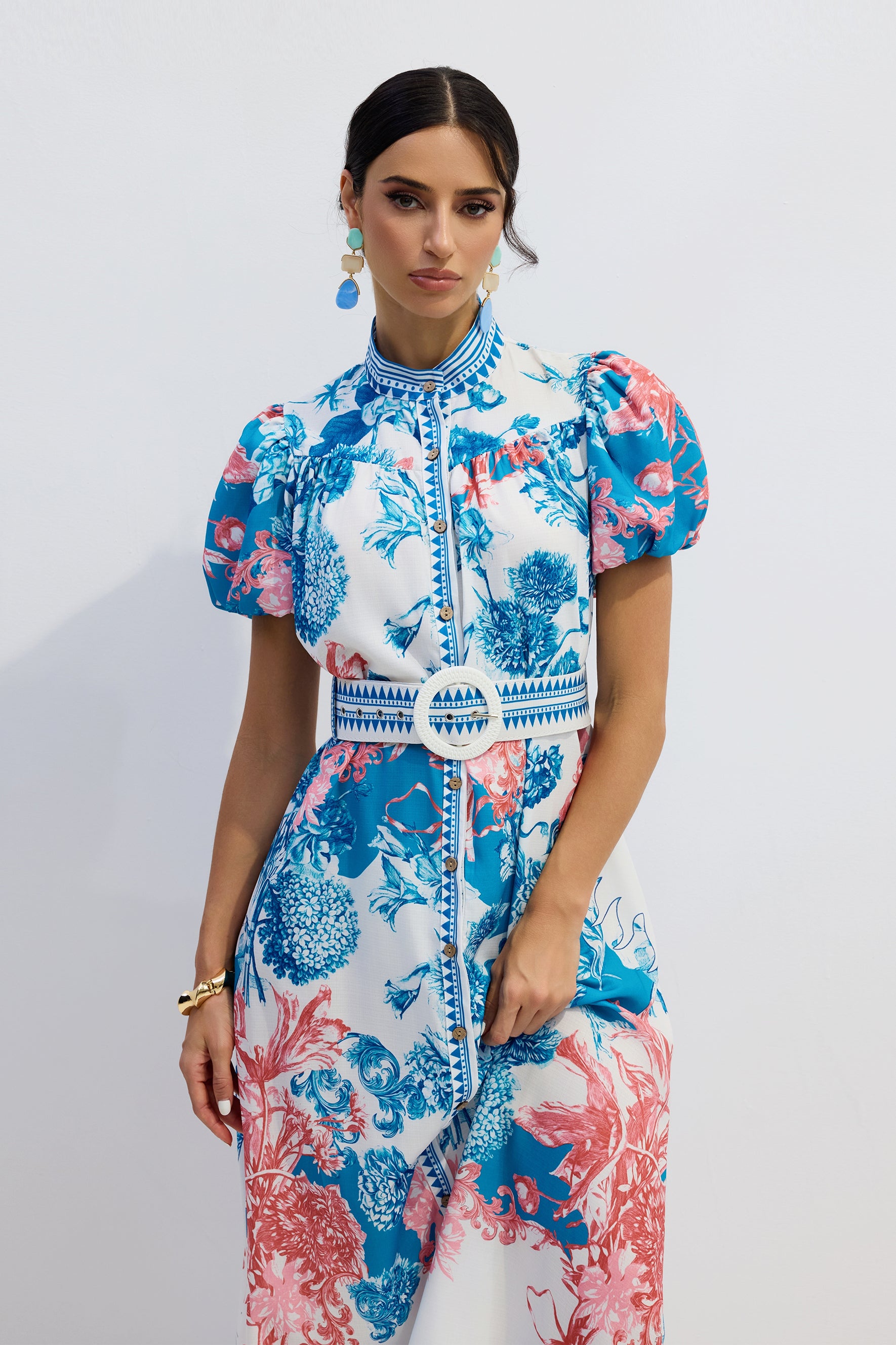 Karen Floral Print Puff Sleeve Midi Dress
