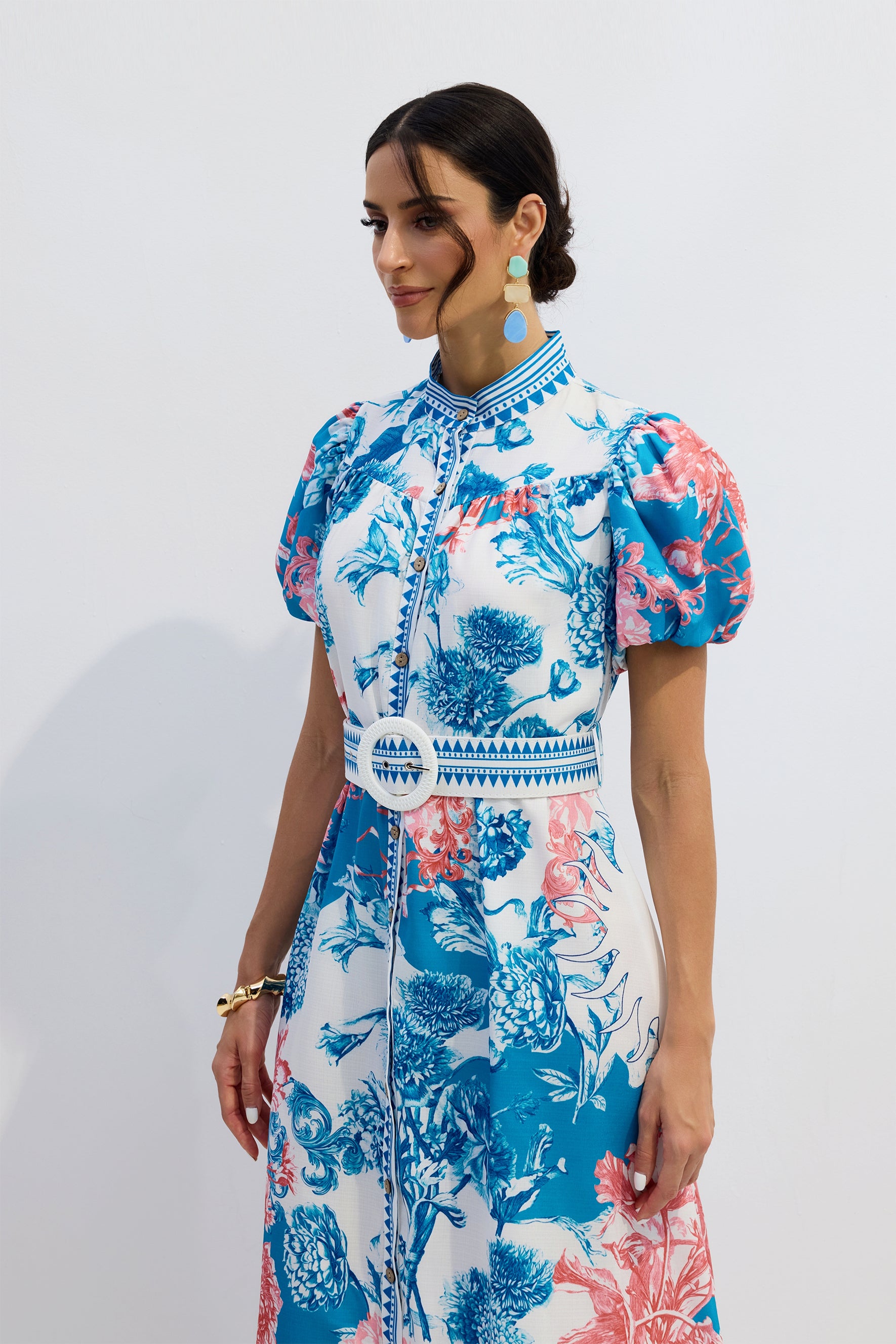 Karen Floral Print Puff Sleeve Midi Dress