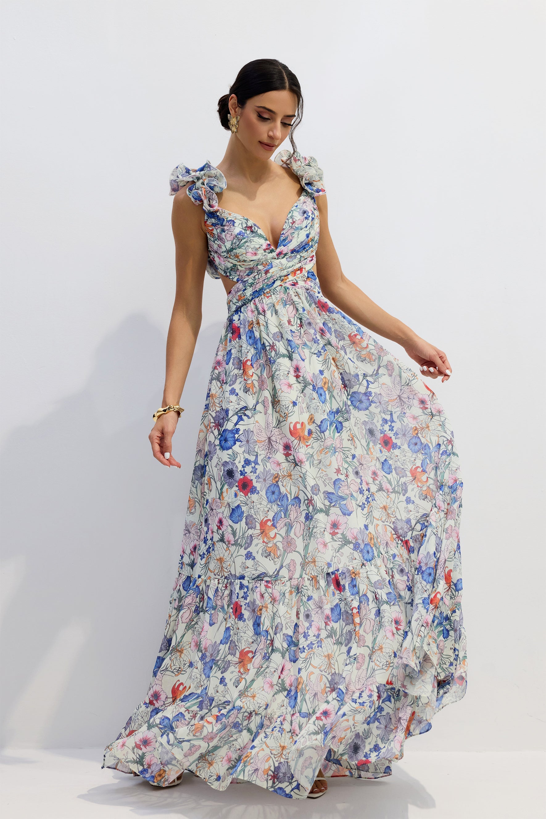 Marissa Cut-out Ruffle Maxi Dress