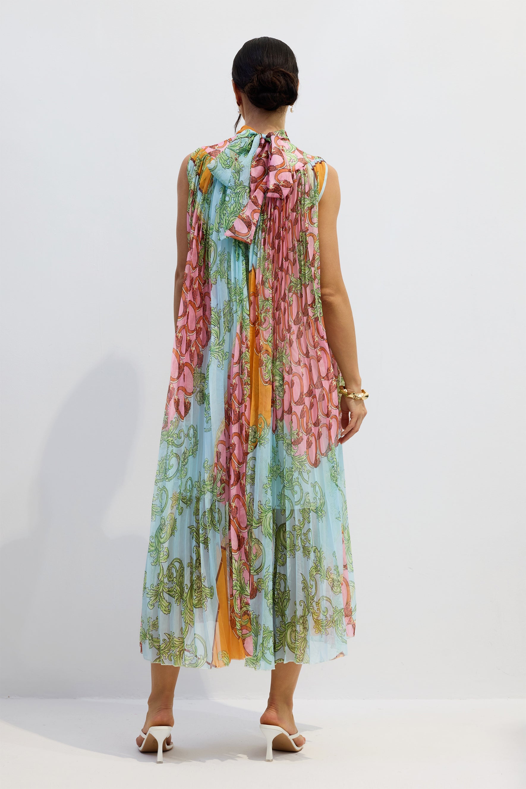 Martha Print Sleeveless Pleated Midi Dress